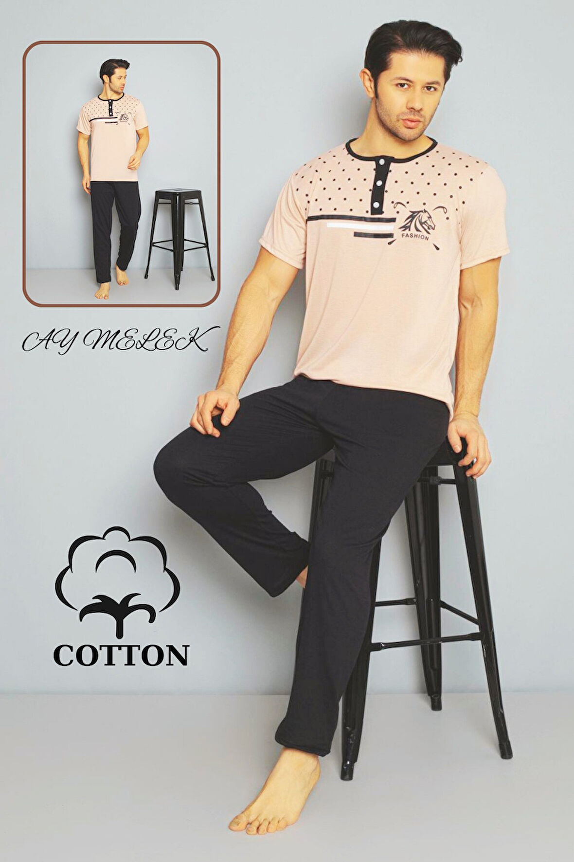 Erkek Pamuklu Pijama Takımı Cotton Gömlek ve Pijama Seti