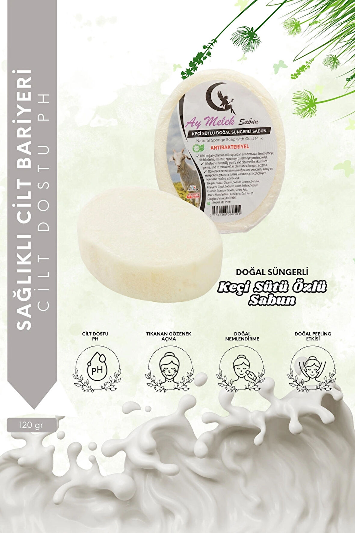Keçi Sütü Özlü- Doğal Banyo Süngerli Sabun