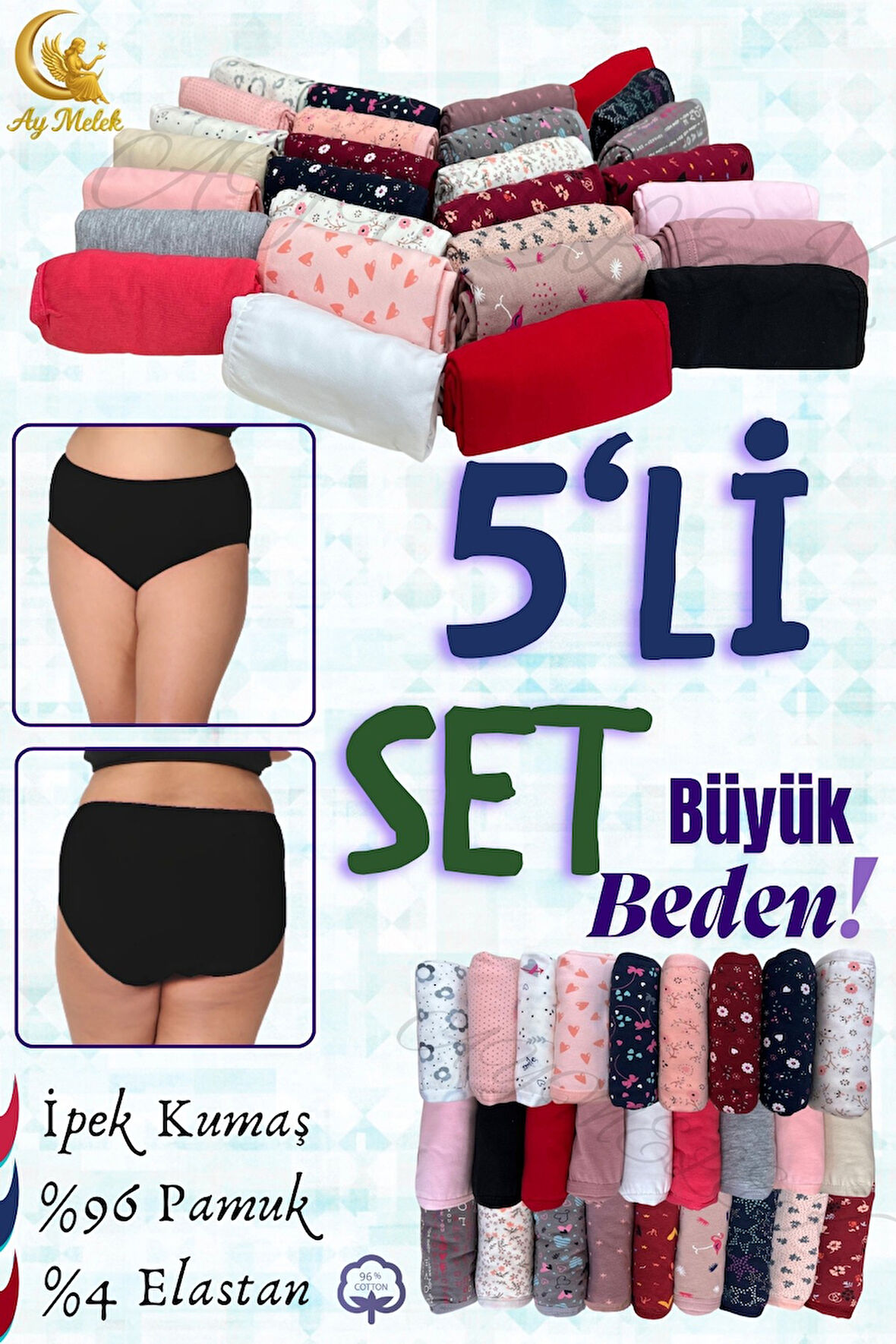 Kadın Külot / Kilot (5 Adet) Geniş Büyük Beden Karma Renk Çamaşır