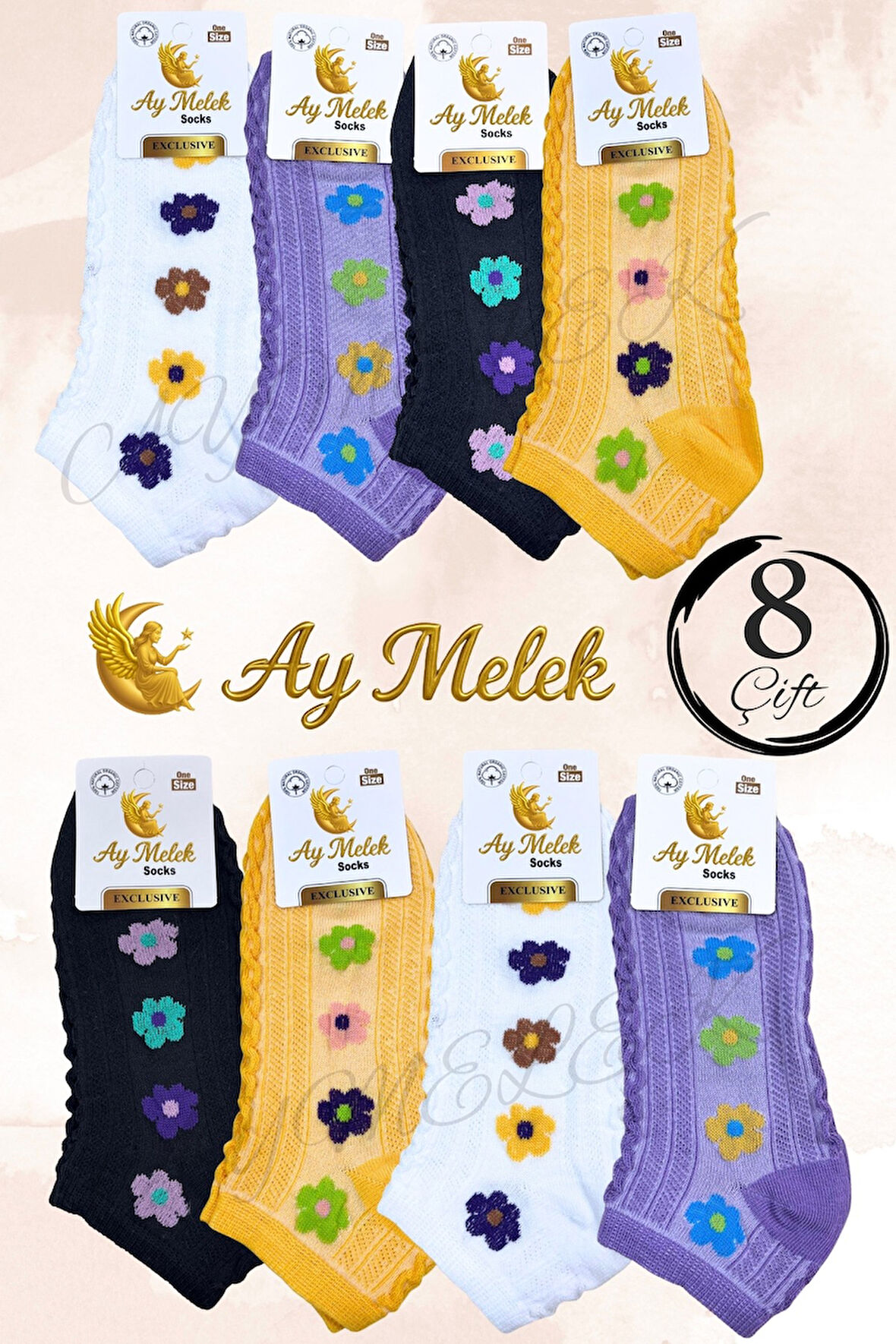 Kadın Çorap (4 Çift) Doğal Pamuklu Desenli Yetişkin Kız Çocuk Çorabı