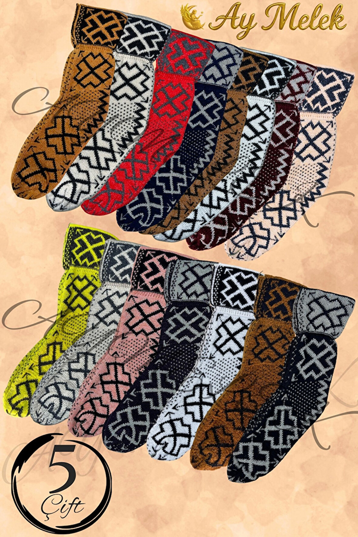 Kadın Yün Çorap (3 Çift) Doğal Lambswool Yünlü Özbek - Türkmen Yün Çorap