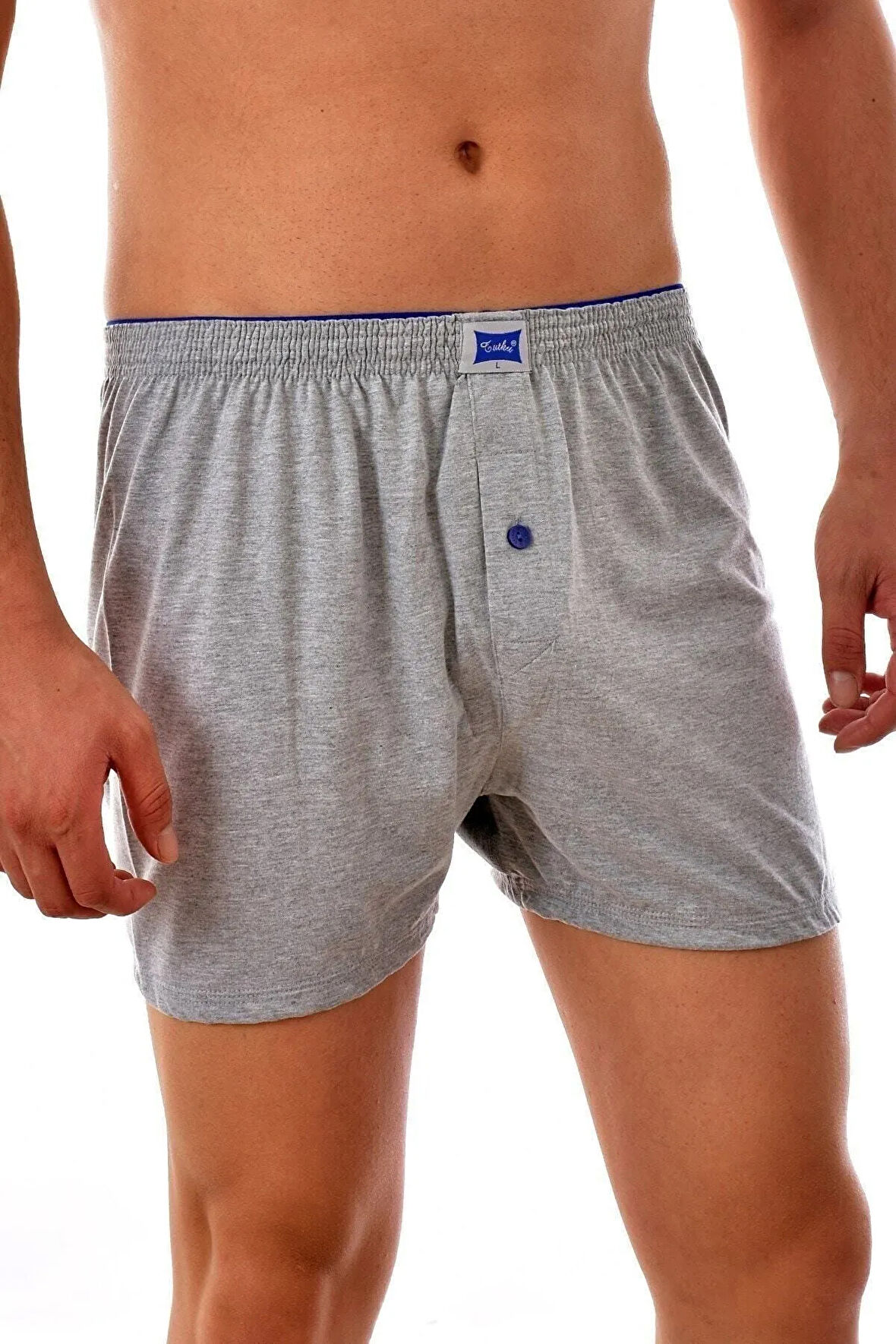 Erkek Gri Pamuklu Düğmeli Paçalı Boxer Külot 6'lı Paket (model No-0117)