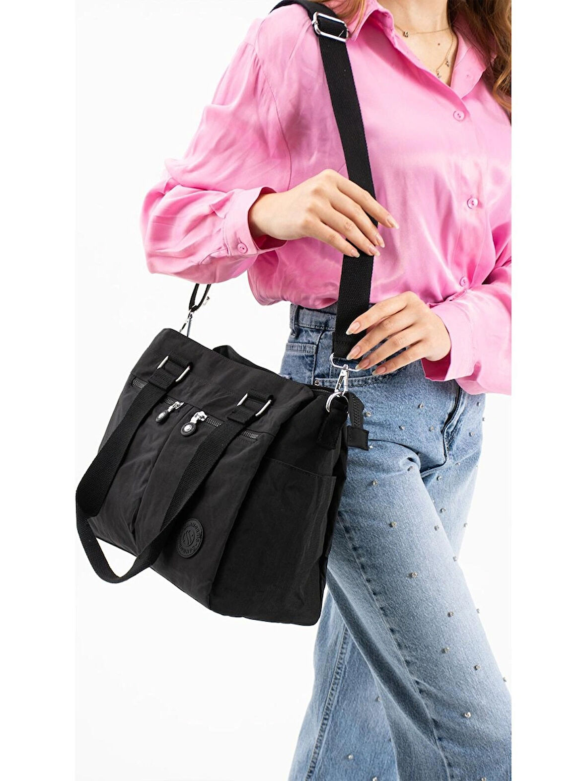 Sanmorris Kadın Büyük Su Geçirmez Krinkle Kumaş Çapraz ve Omuz Çantası 3026