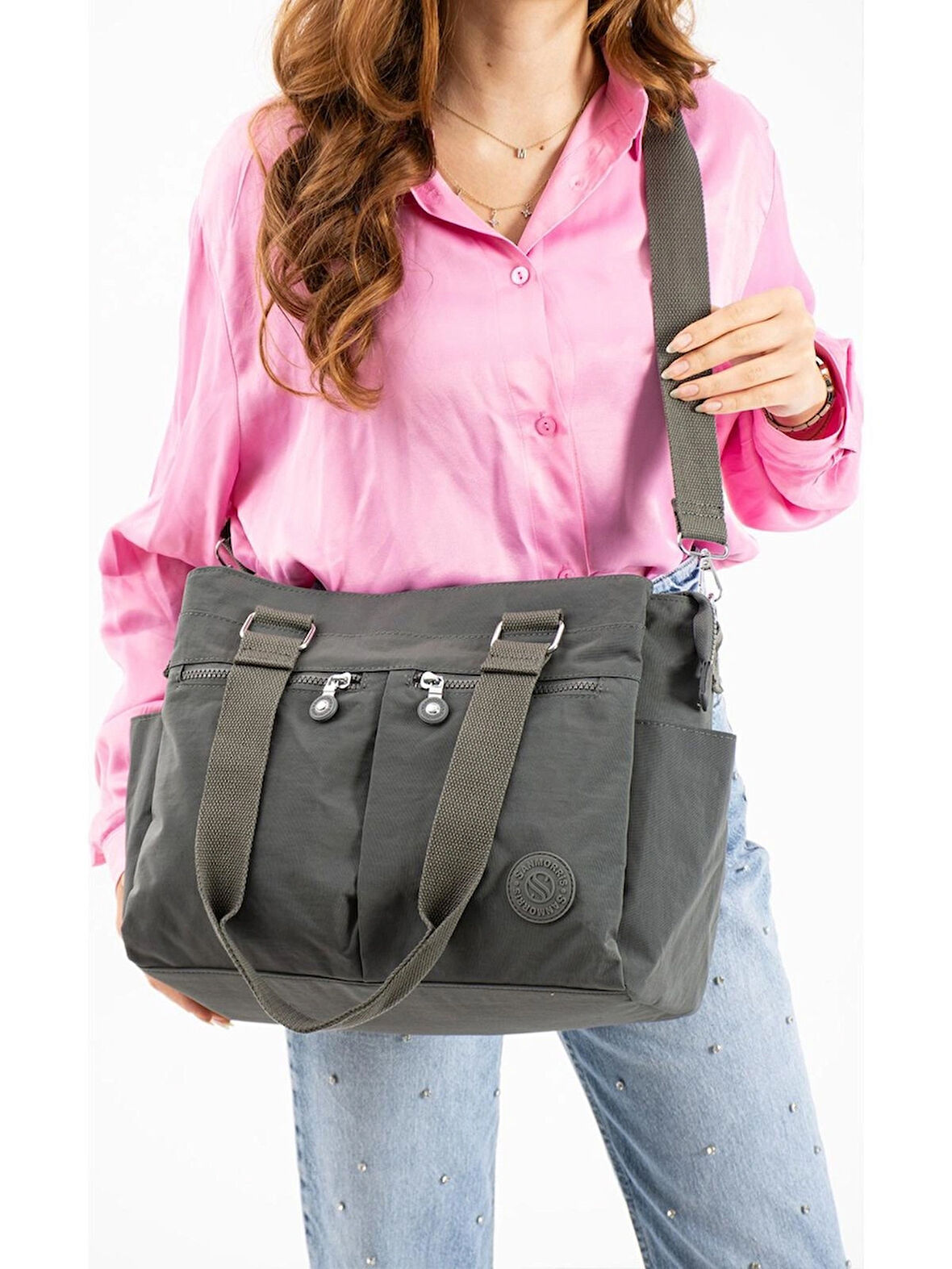 Sanmorris Kadın Büyük Su Geçirmez Krinkle Kumaş Çapraz ve Omuz Çantası 3026