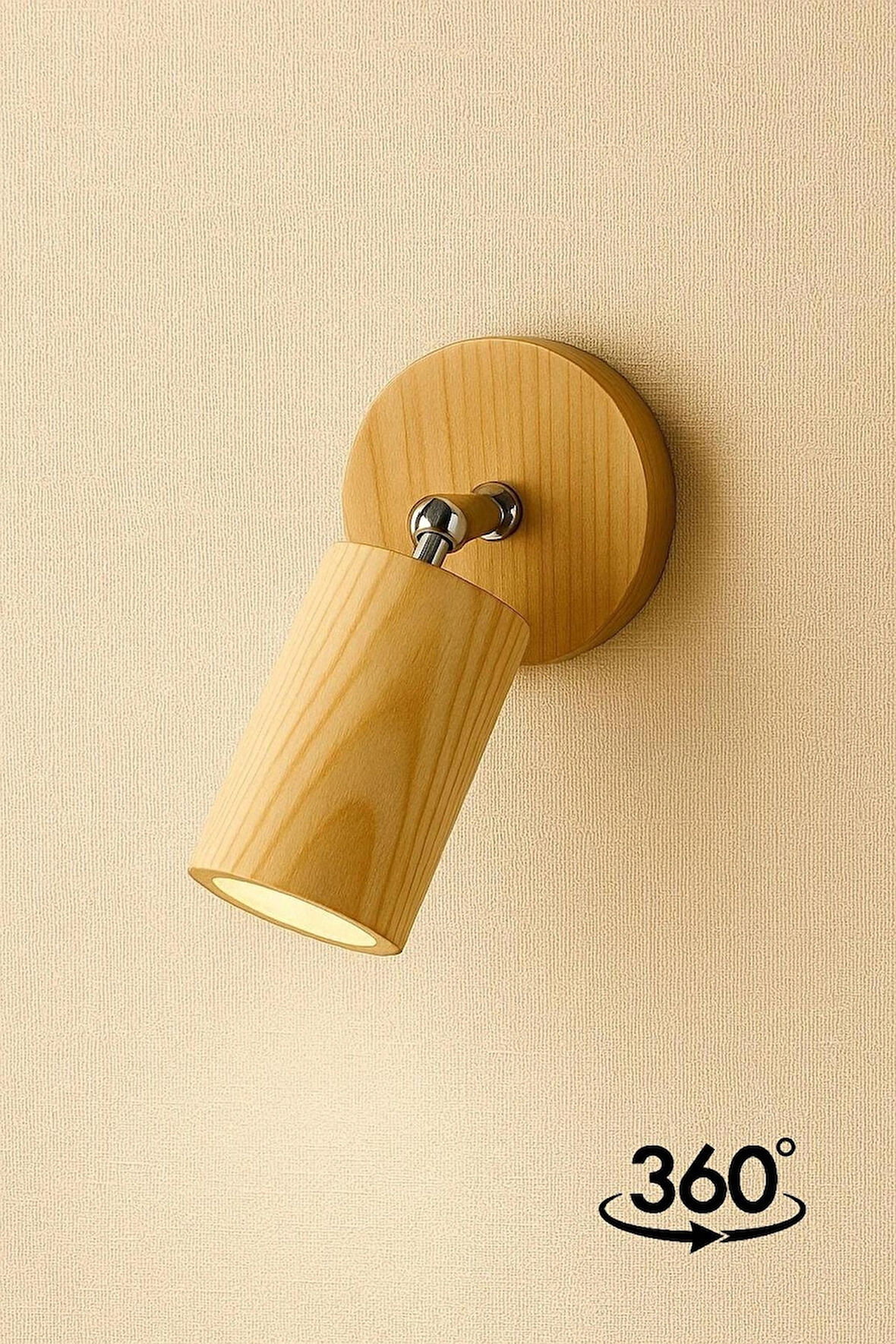 Duvar Aplik 360° Dönebilen Silindir Yansıtma Tasarımlı Tek Yönlü Ahşap Salon Hol Cafe Otel Aplik