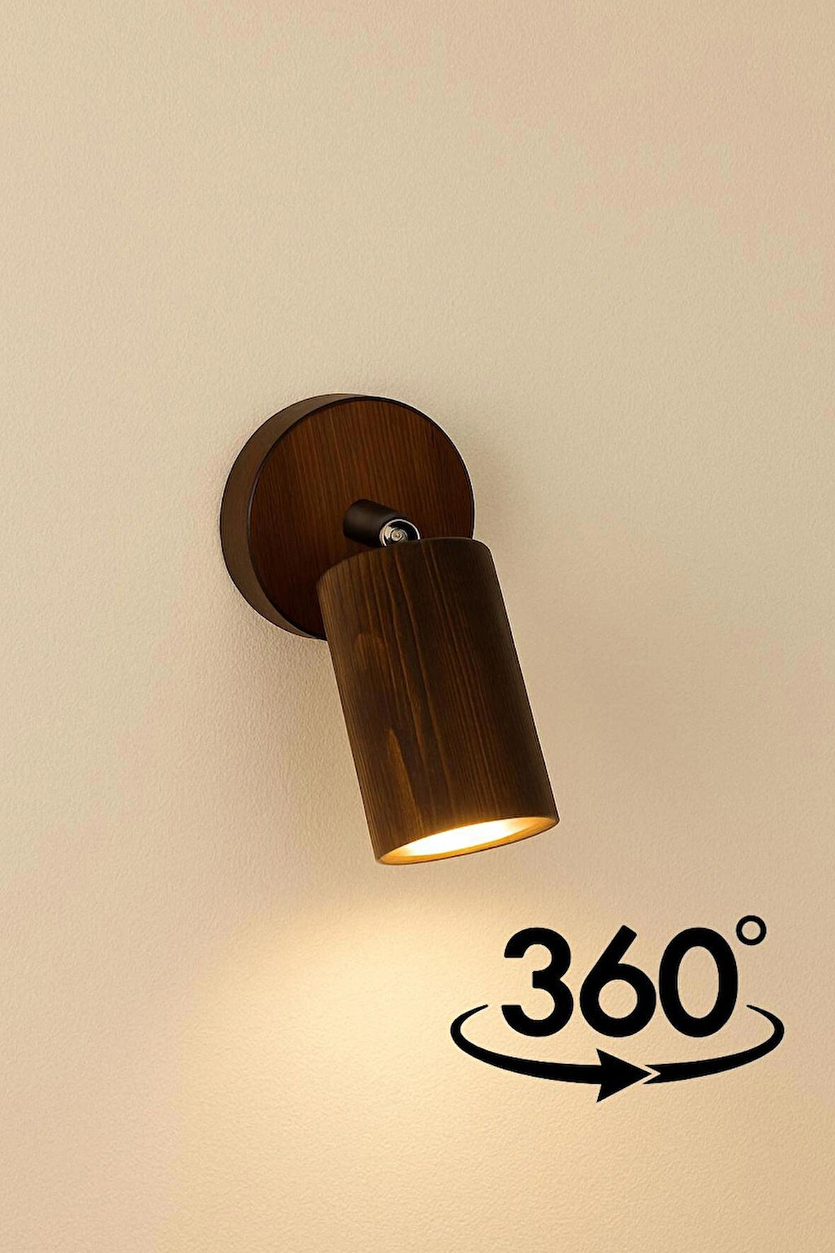 Duvar Aplik 360° Dönebilen Silindir Yansıtma Tasarımlı Tek Yönlü Ahşap Salon Hol Cafe Otel Aplik