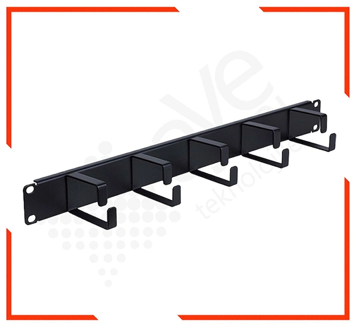 1u 19'' 5 Kancalı Metal Kancalı Yatay Kablo Organizer Siyah 