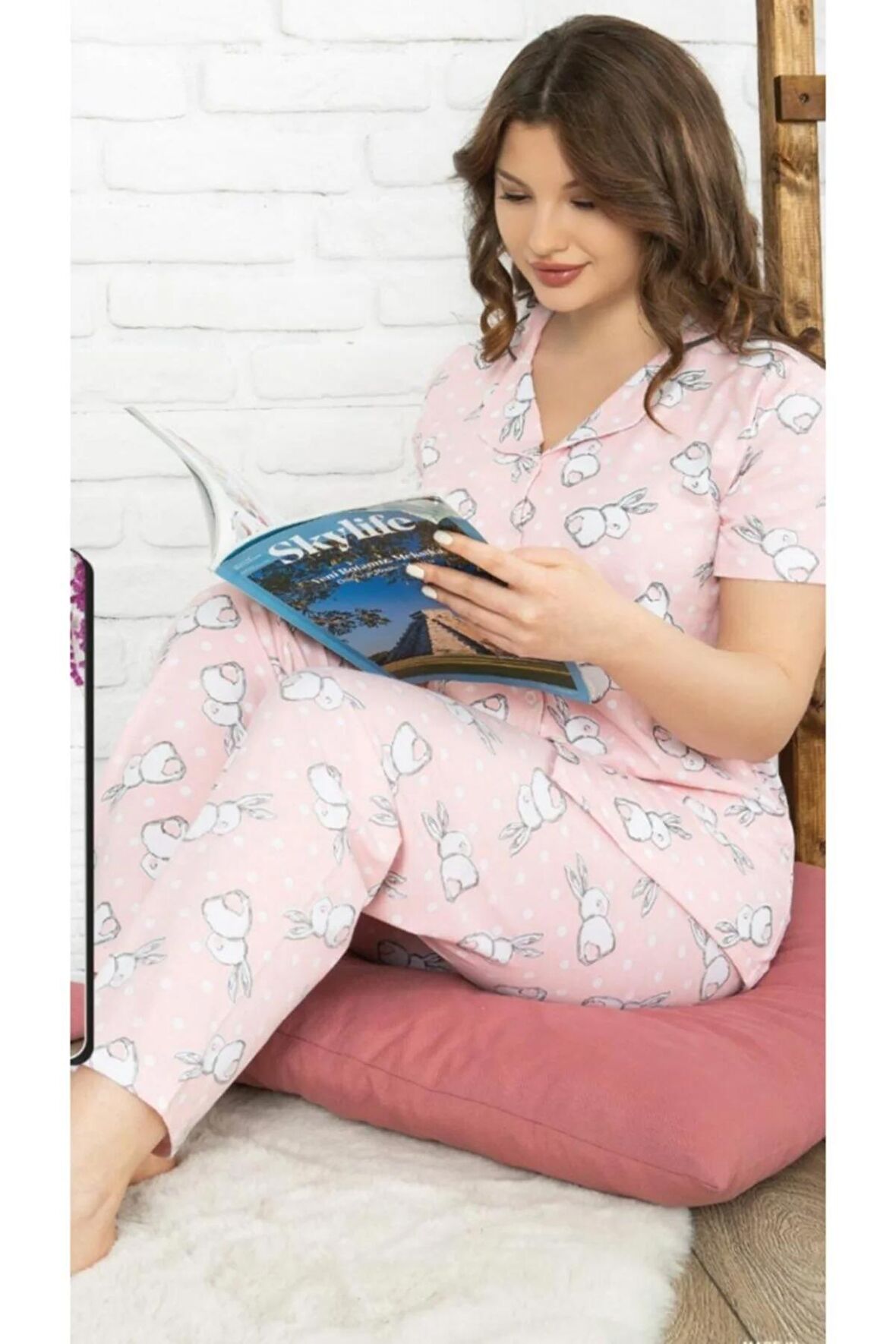 Kadın Gömlek Yaka Önden Düğmeli Pijama Takımı