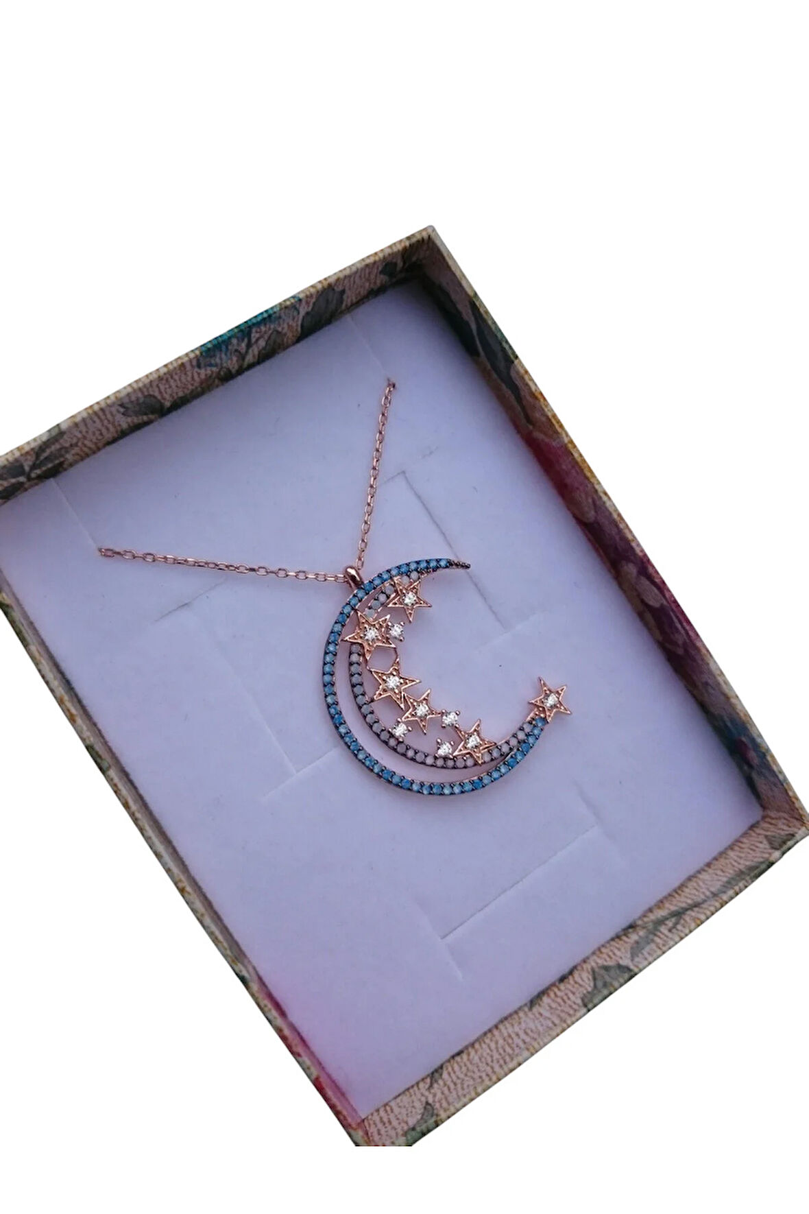 Modahilye 925 Ayar Gümüş Ayyıldız Özel Tasarım Rozegold Renk Kolye