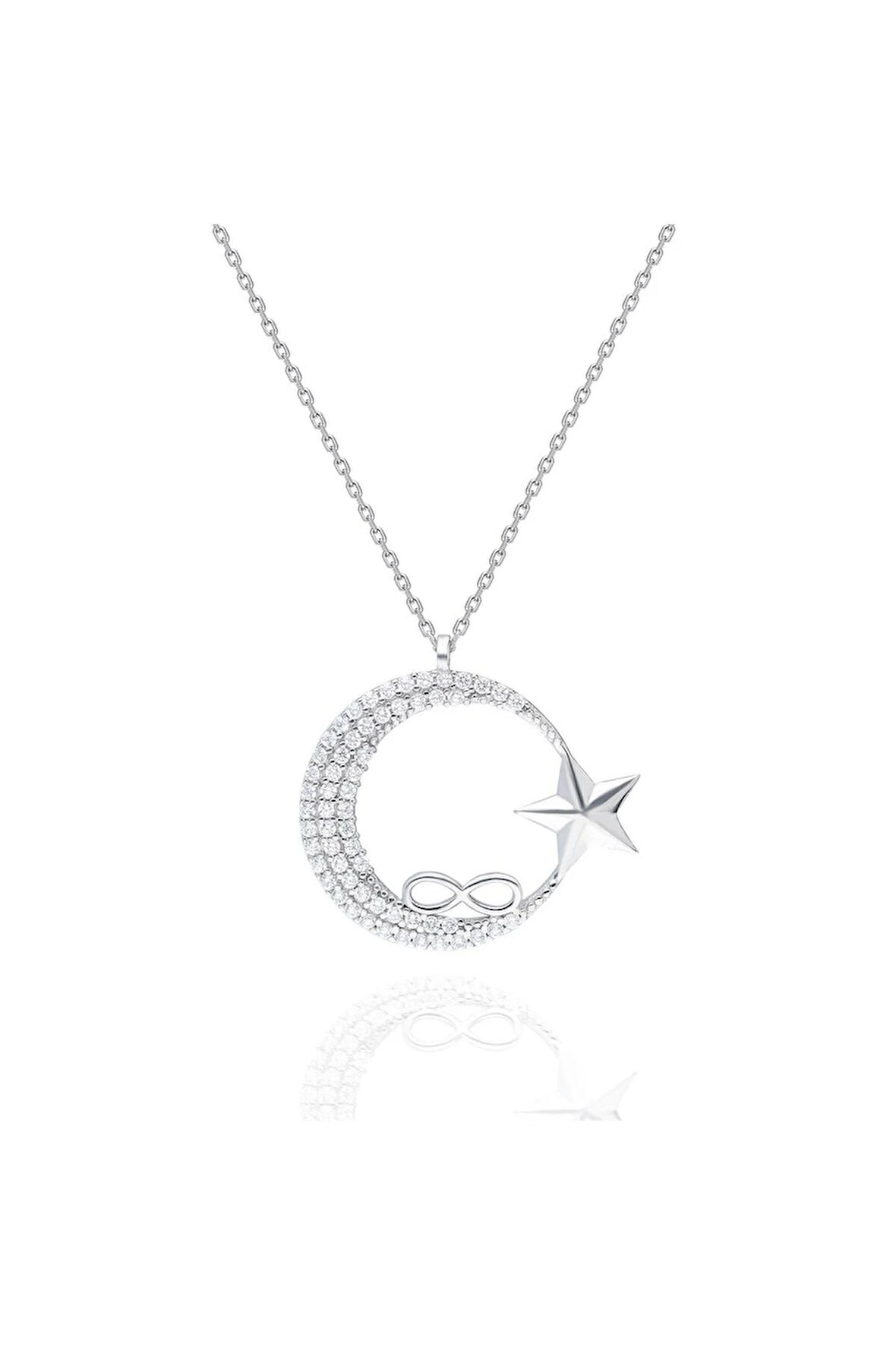 Modahilye 925 Ayar Gümüş Ay Yıldız Sonsuzluk Detaylı Kolye