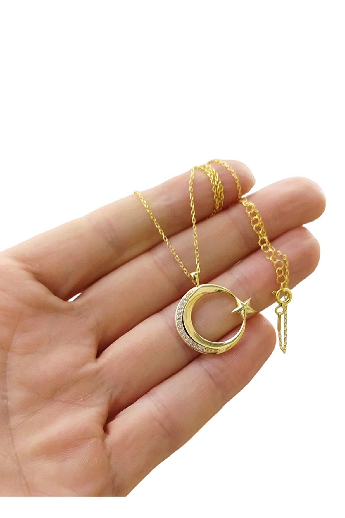 Modahilye 925 Ayar Gümüş Ayyıldız Tasarım Altın Kaplama Kolye