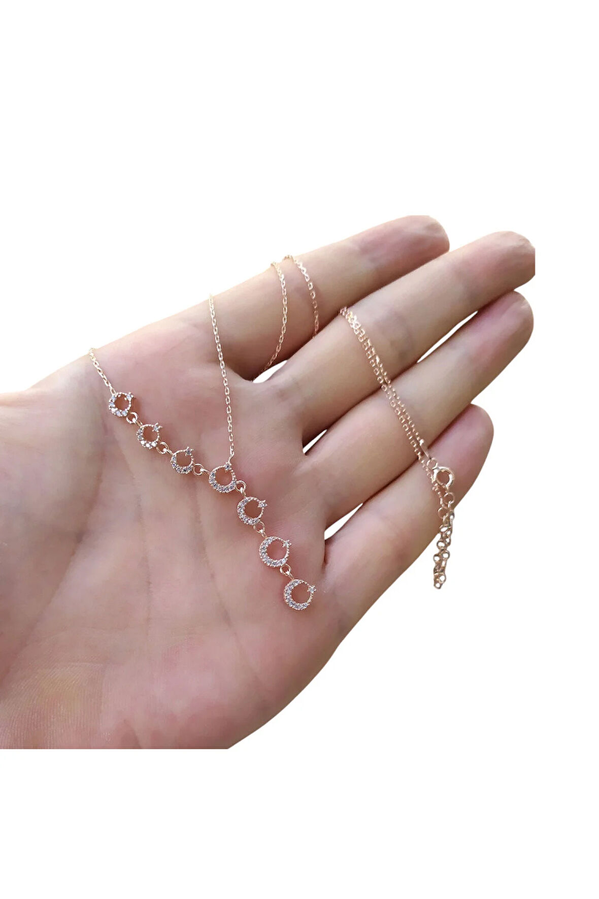 Modahilye 925 Ayar Gümüş Sıralı Ayyıldız Rozegold Renk Kolye