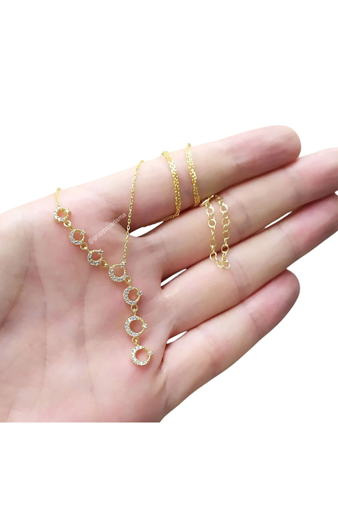 Modahilye 925 Ayar Gümüş Sıralı Ayyıldız Altın Kaplama Renk Kolye