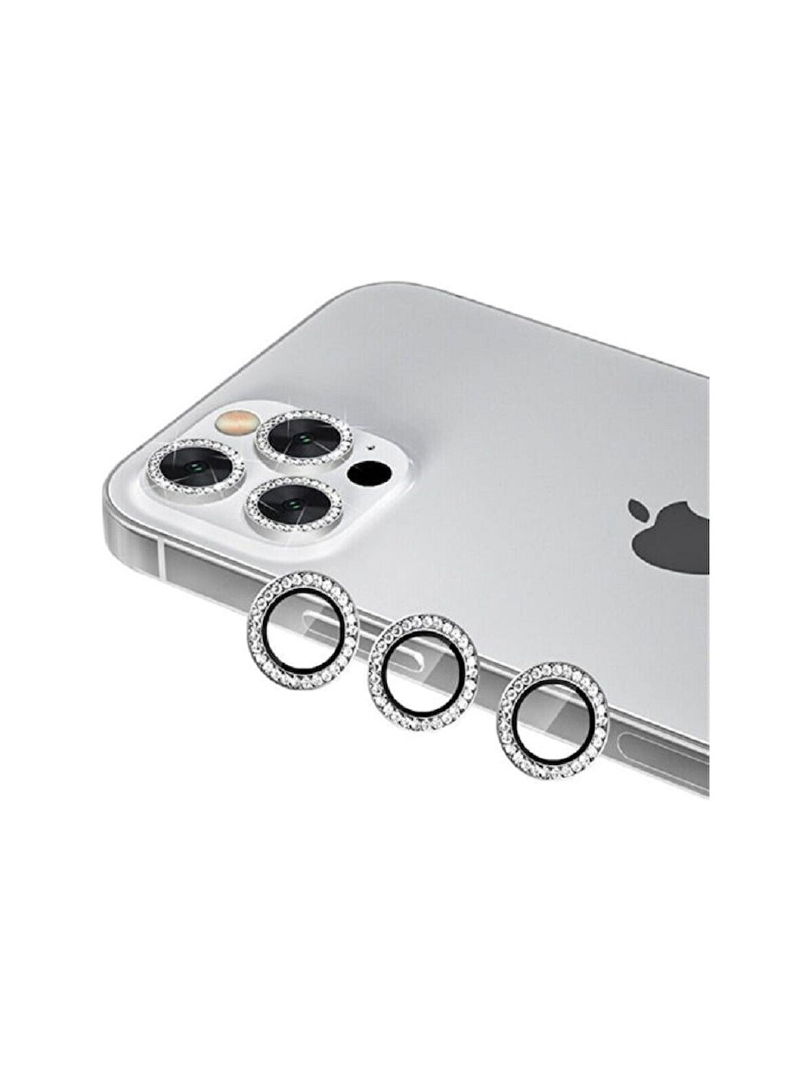 İphone 12 Pro Max Silver Uyumlu Swarovski Taşlı Kamera Lens Koruyucu Cam
