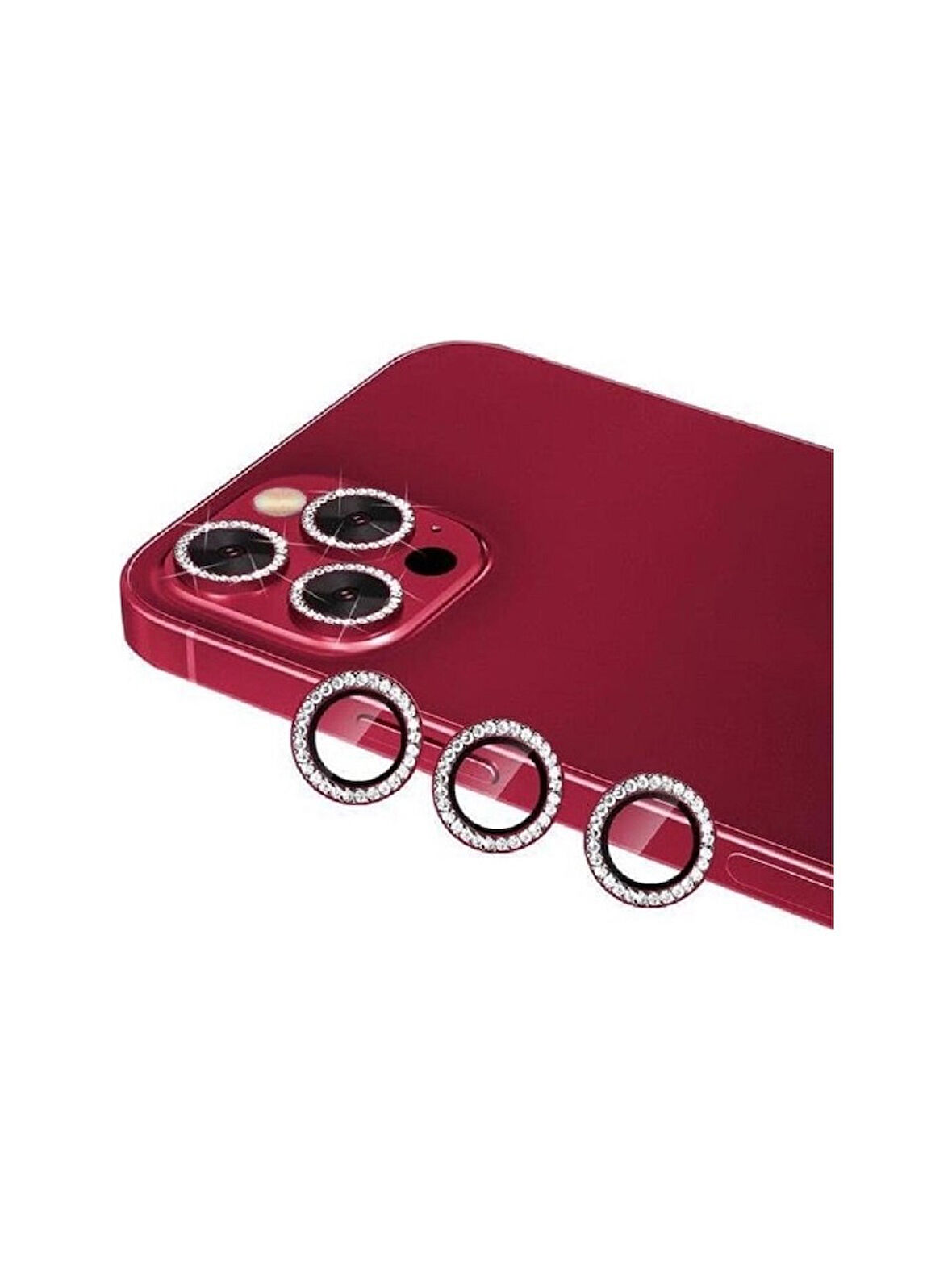 İphone 11 Pro/ 11 Pro Max/ 12 Pro Kırmızı Uyumlu Swarovski Taşlı Kamera Lens Koruyucu Cam