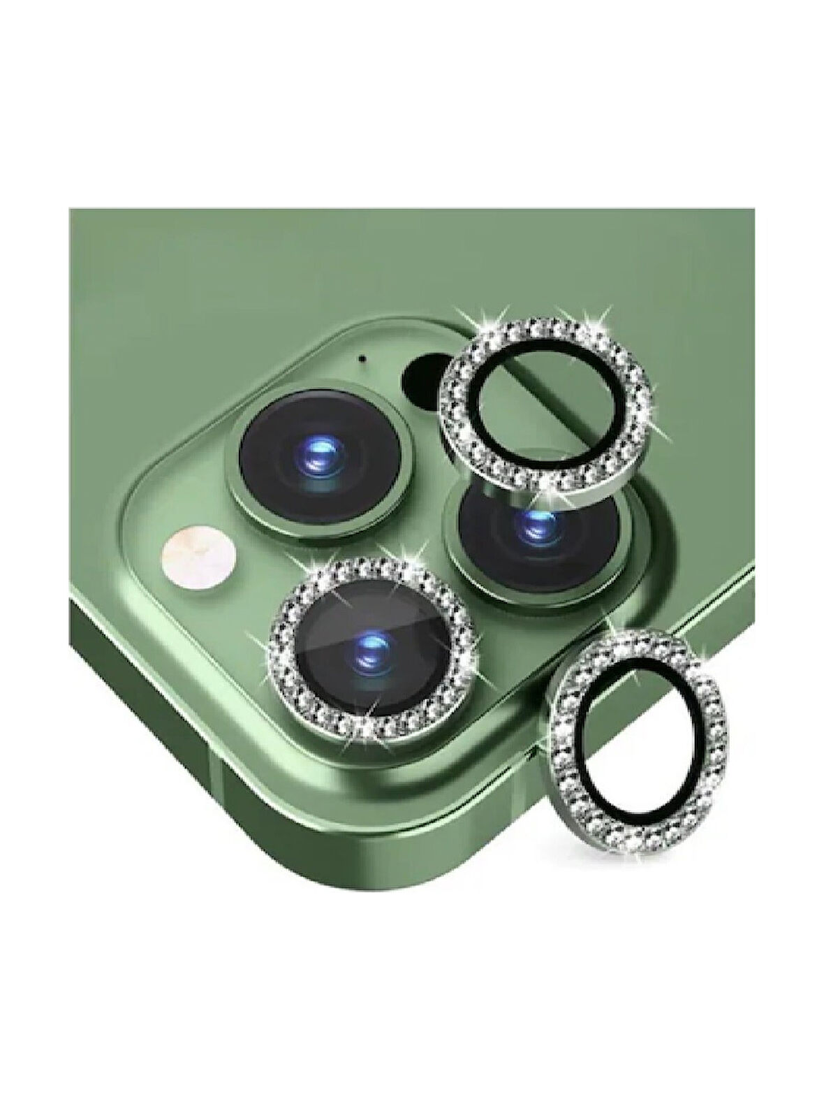 İphone 12 Pro Max Yeşil Uyumlu Swarovski Taşlı Kamera Lens Koruyucu Cam