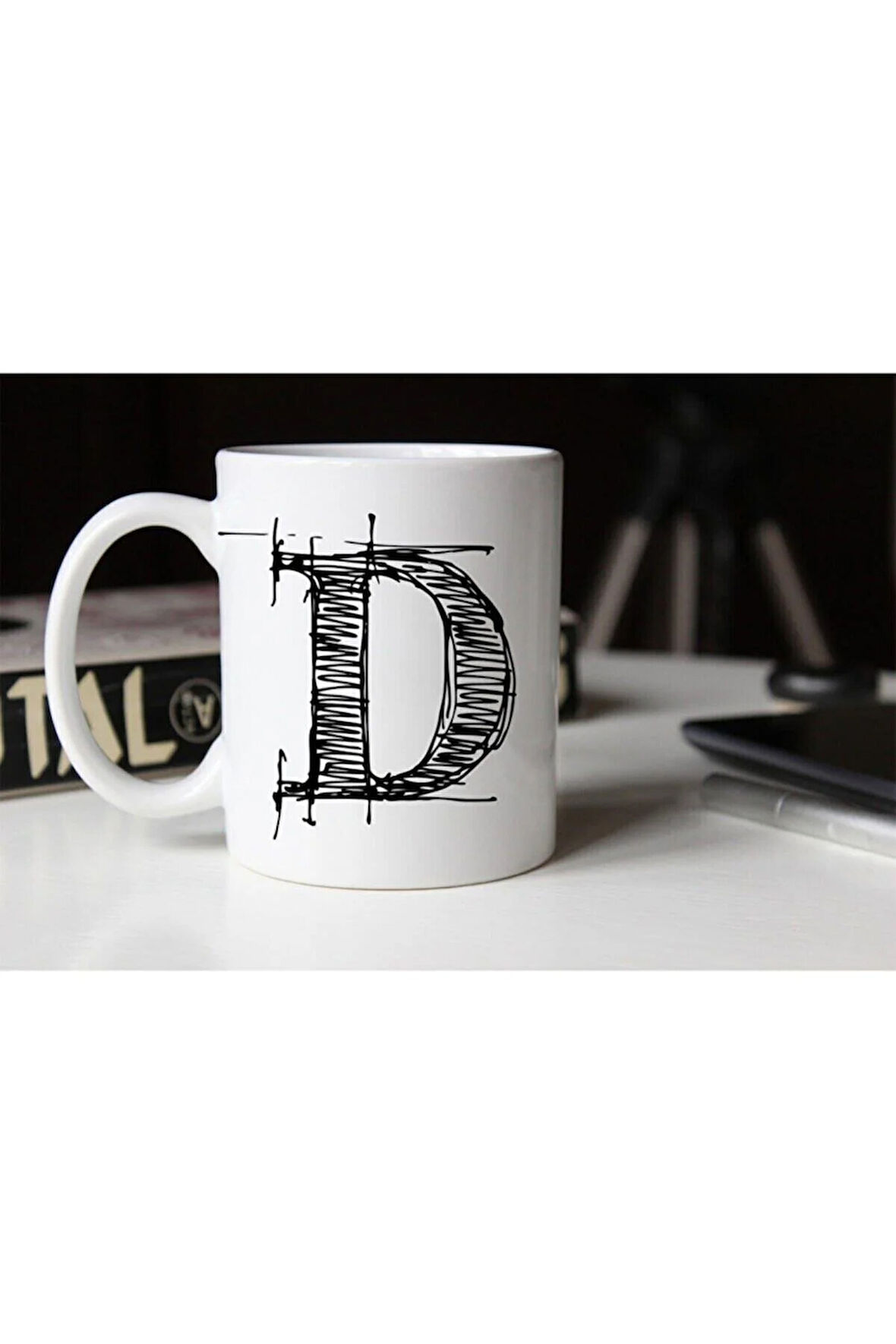 Özel Çizim D Harfli Porselen Kupa Tfshr-05