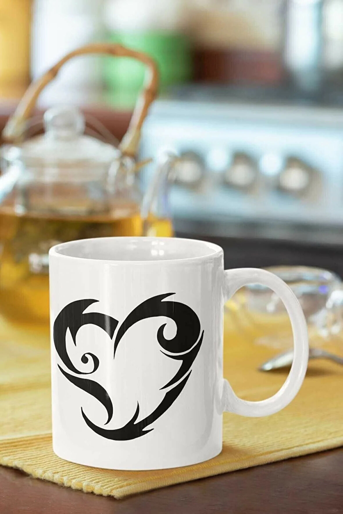 Kalp Baskılı Porselen Kupa Bardak