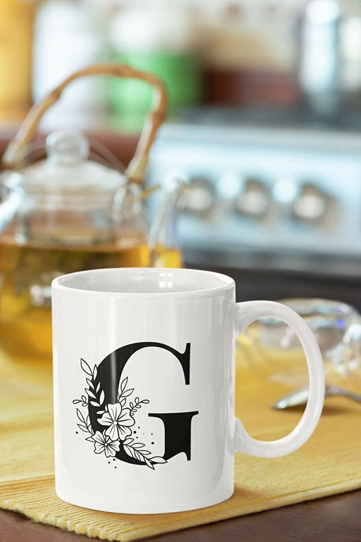 G Harfi Baskılı Porselen Kupa Bardak