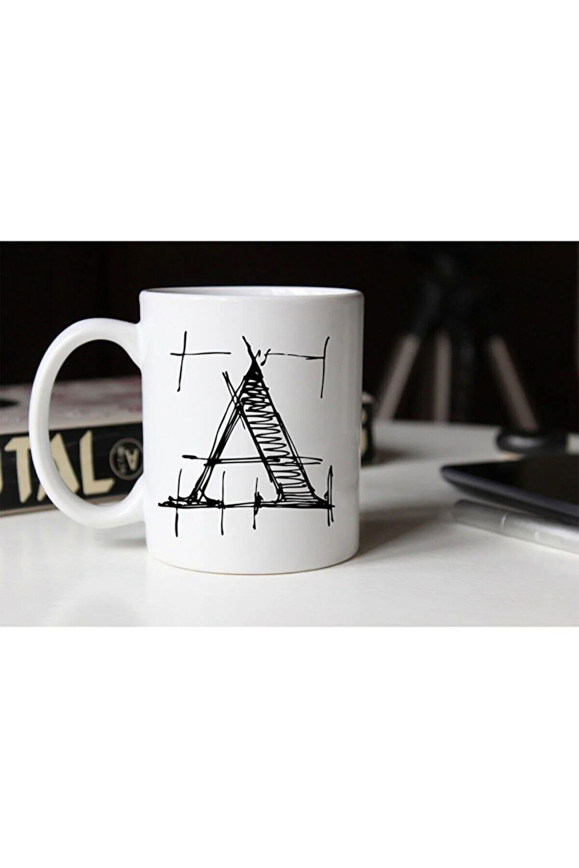 Özel Çizim A Harfli Porselen Kupa Tfshr-01