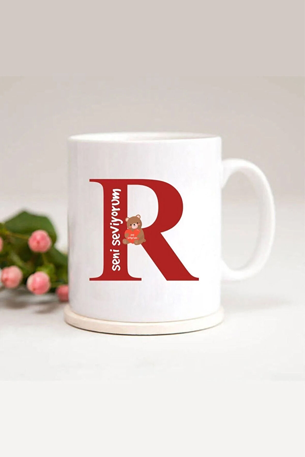 Ayıcıklı R Harfli Baskılı Kupa Bardak