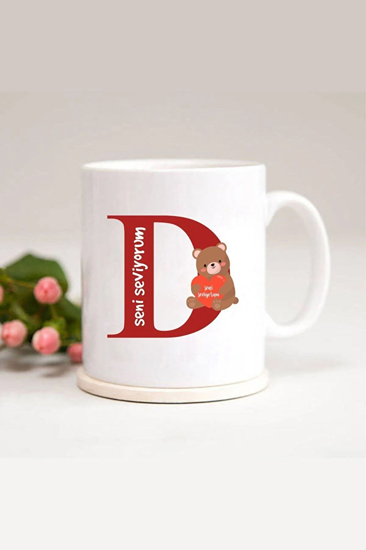 Ayıcıklı D Harfli Baskılı Kupa Bardak