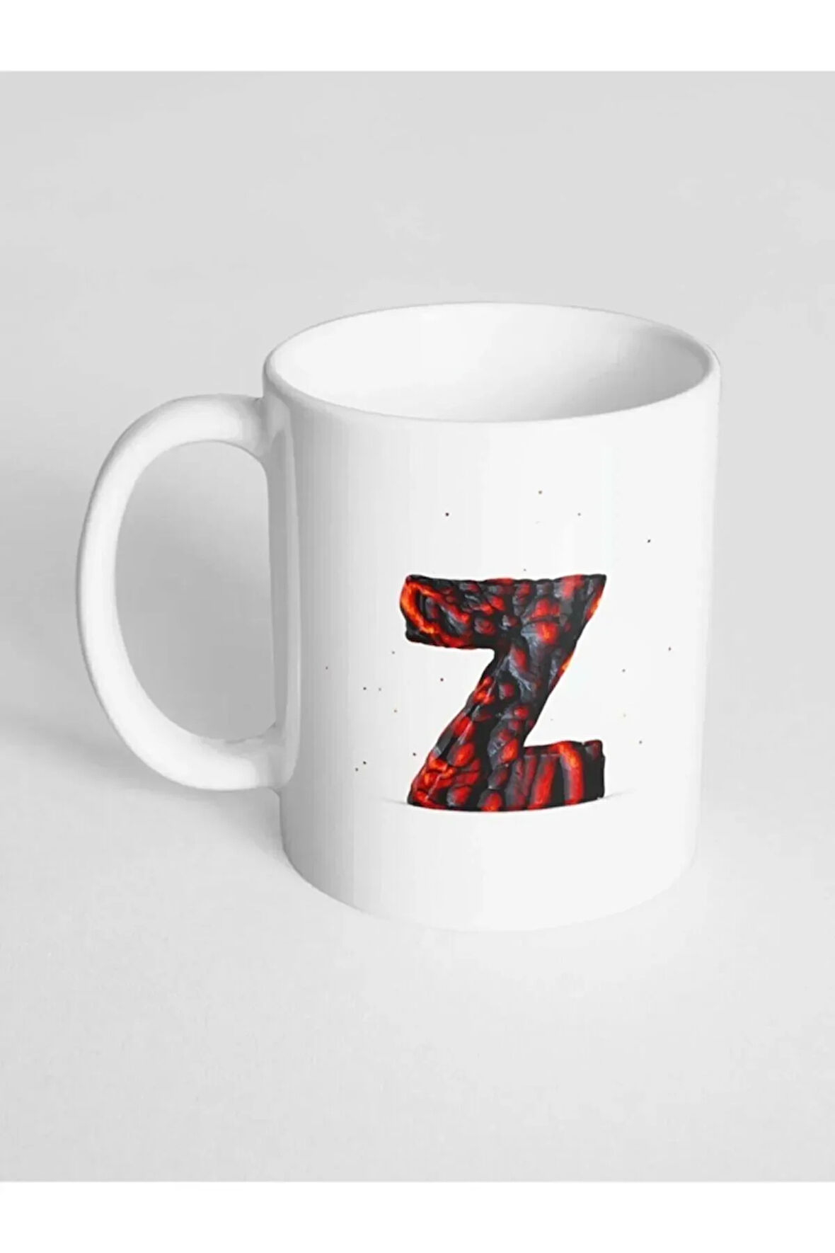 Z Harfi Baskılı Kor Alevli Desenli Dekoratif - Baş Harf Baskılı Kupa Bardak