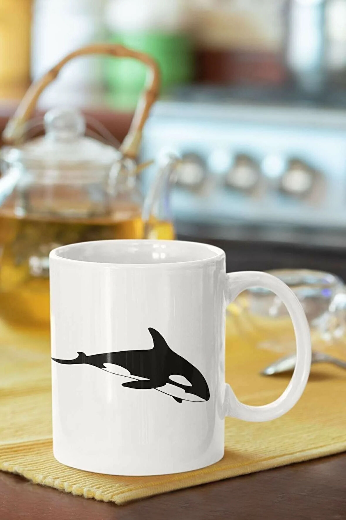 Balina Silüeti Baskılı Porselen Kupa