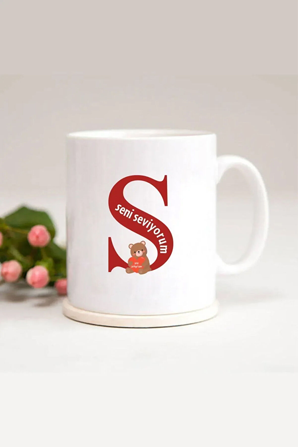 Ayıcıklı S Harfli Baskılı Kupa Bardak