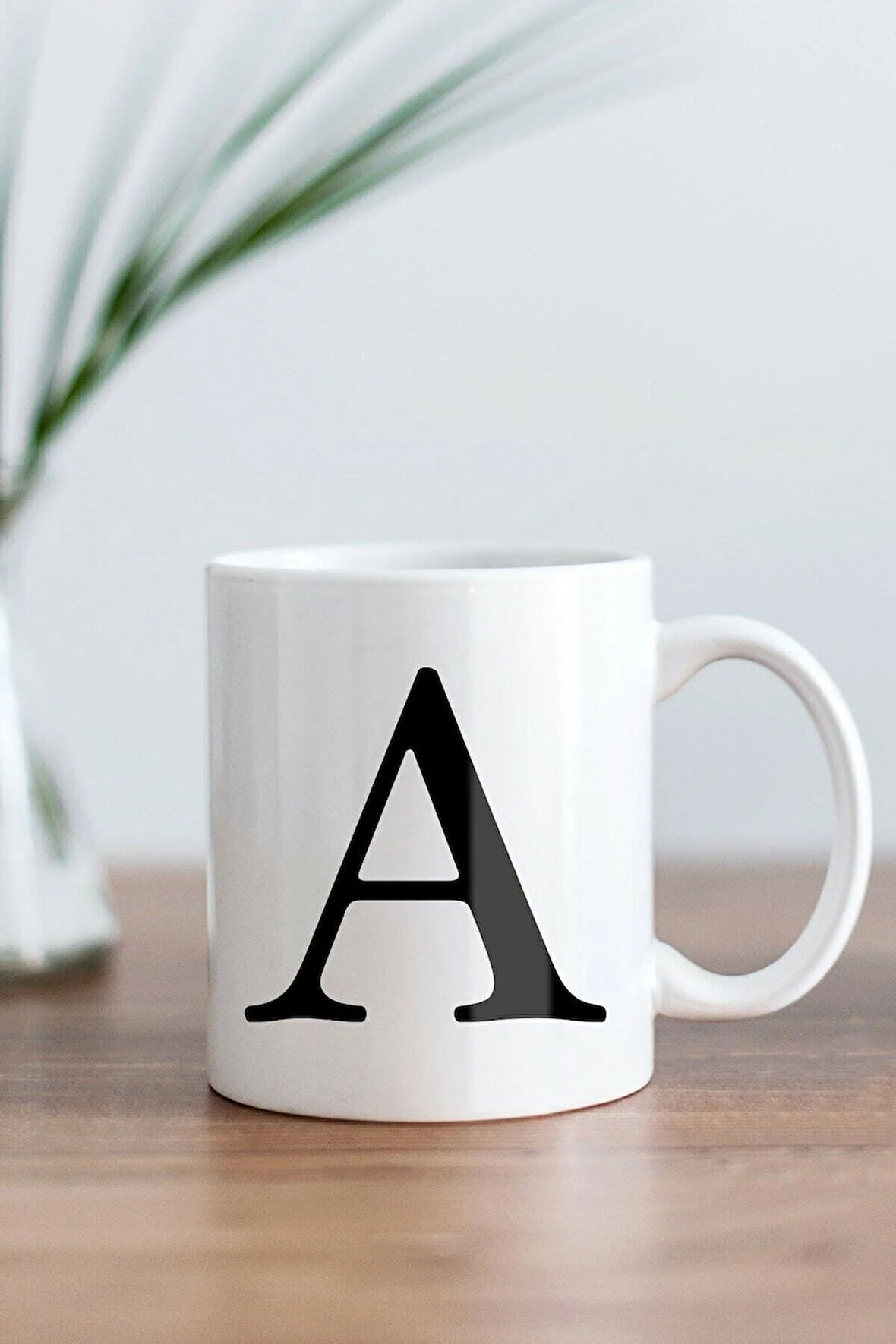 Beyaz A Harfi Baskılı Kupa Bardak