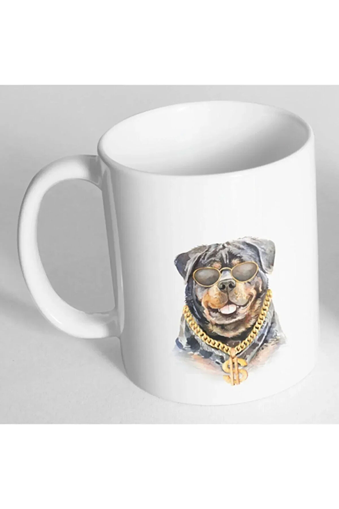 Rapçi Gözlüklü Kolyeli Rottweiler Köpek Resim Baskılı Kupa