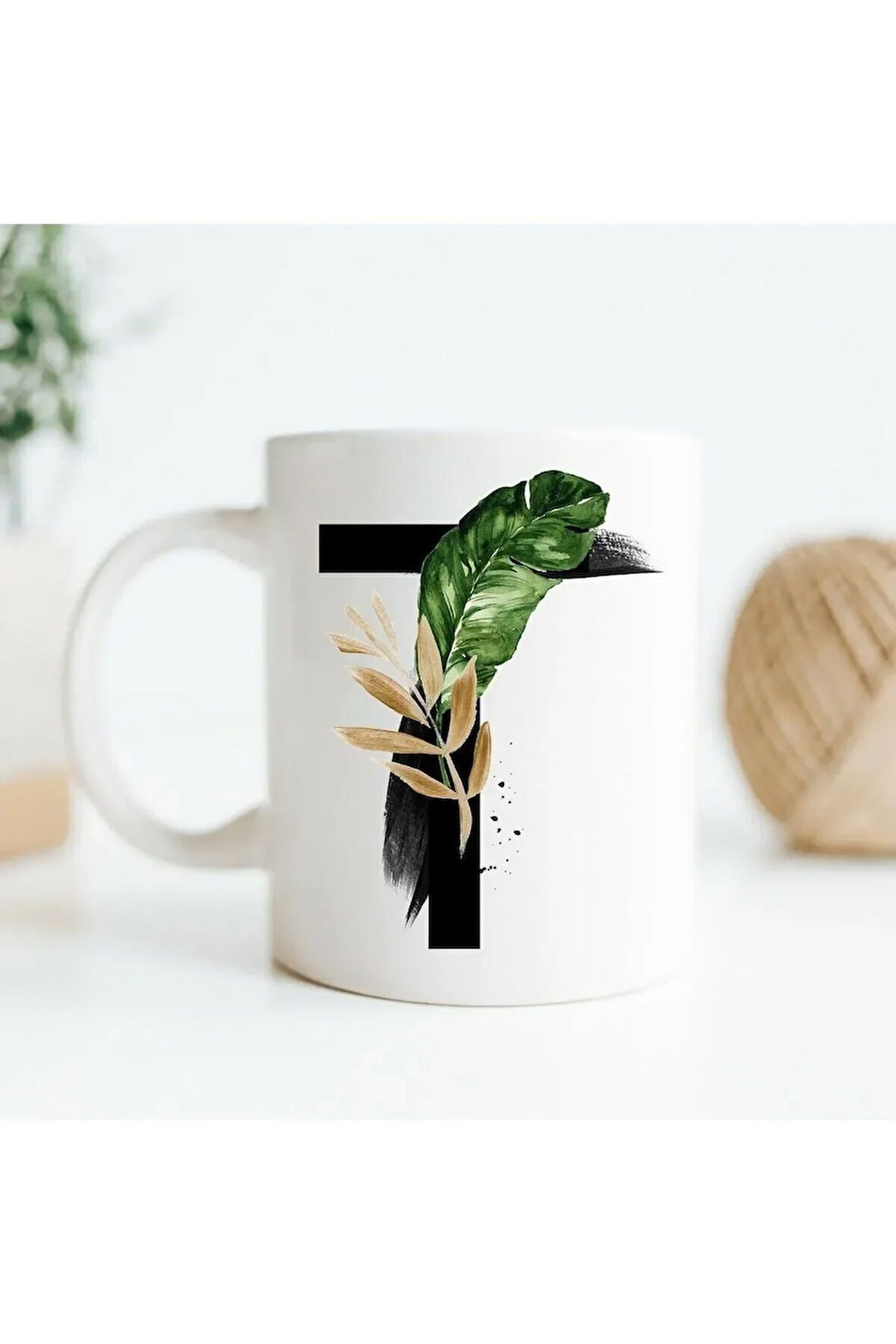 T Harfine Özel Baş Harf Tasarımlı Hediyelik Baskılı Kupa