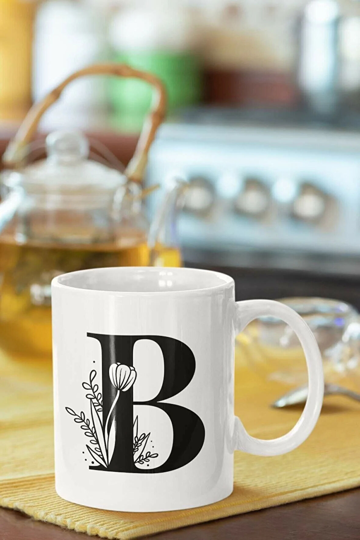 B Harfi Baskılı Porselen Kupa Bardak