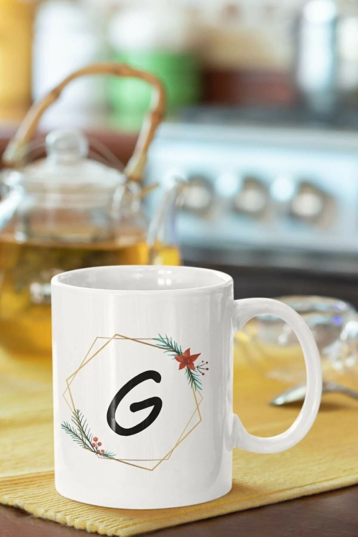 G Harfi Baskılı Porselen Kupa Bardak