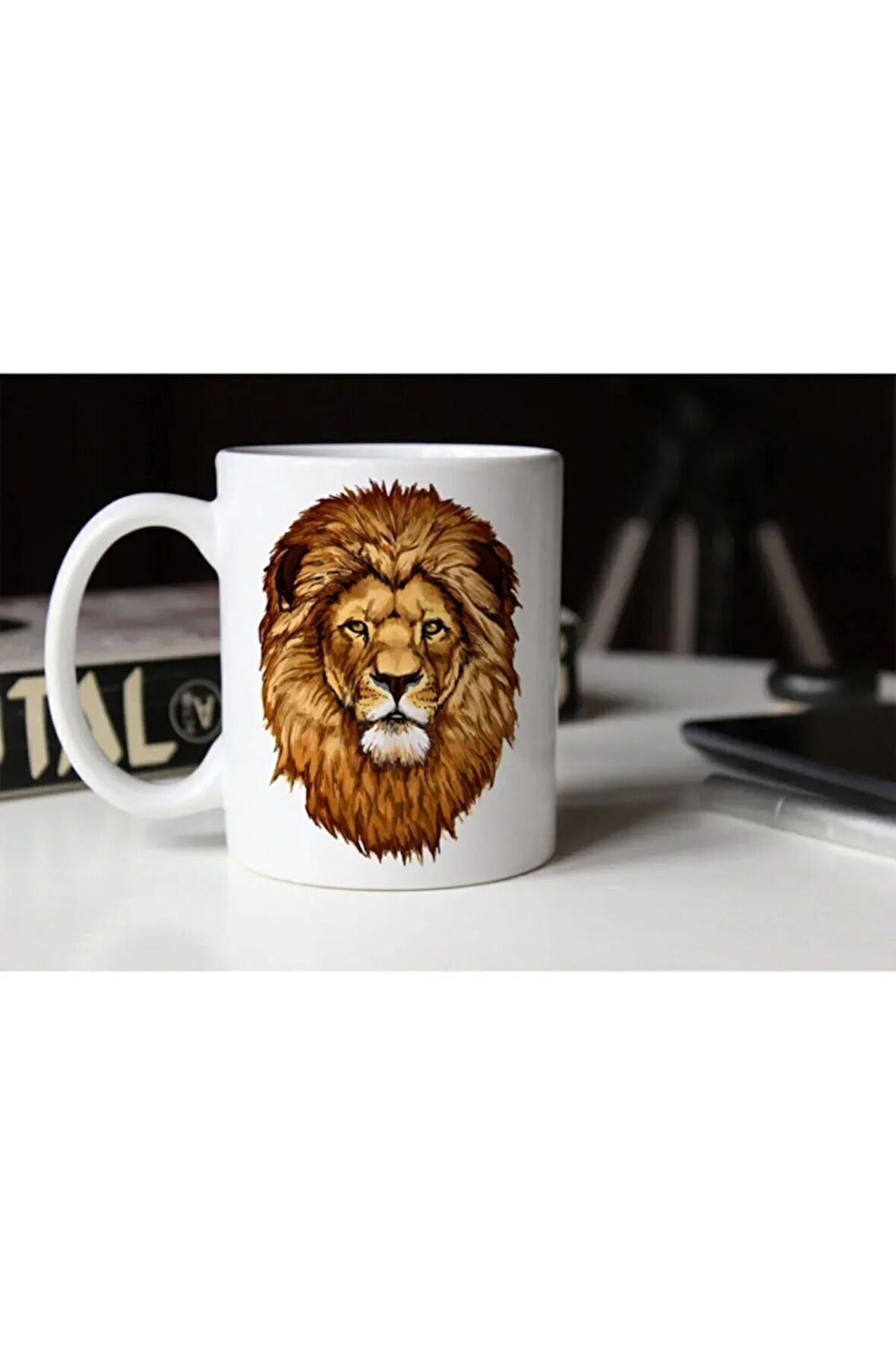 Özel Tasarım Aslan Baskılı Beyaz Kupa Bardak-003 Tfkr