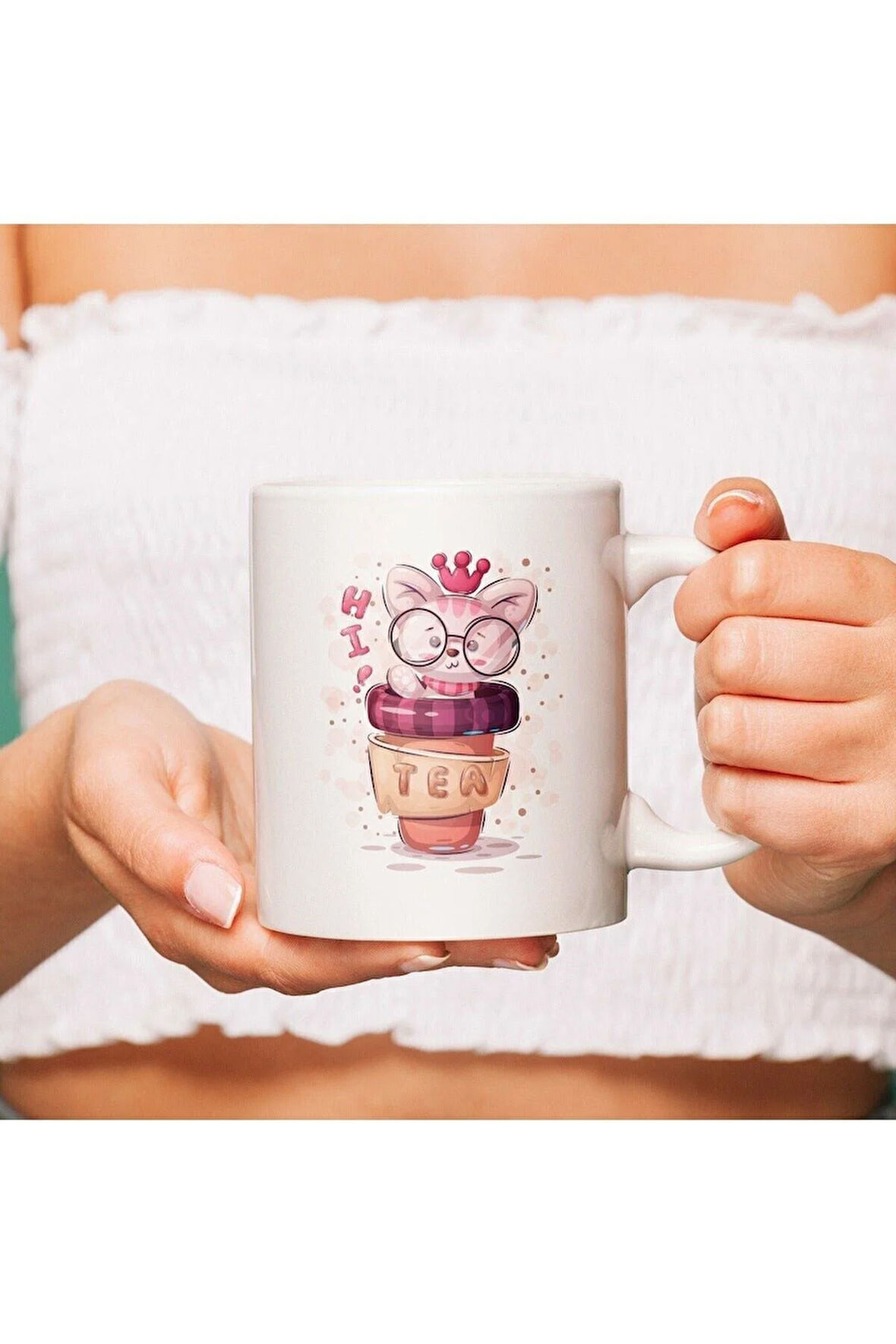 Çay Severlere Hediye Sevimli Kedi Tasarımlı Porselen Kupa