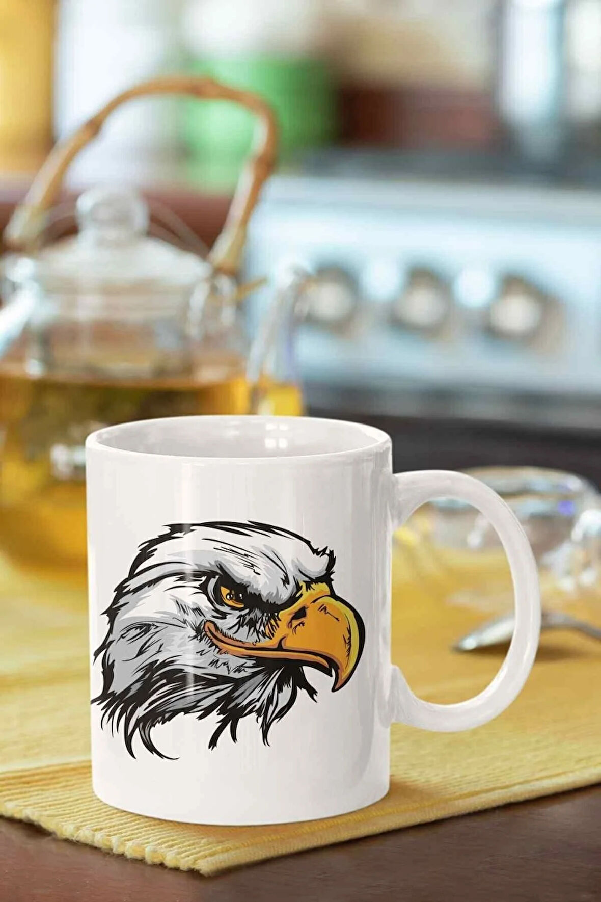 Kartal Kafası Baskılı Porselen Kupa Bardak