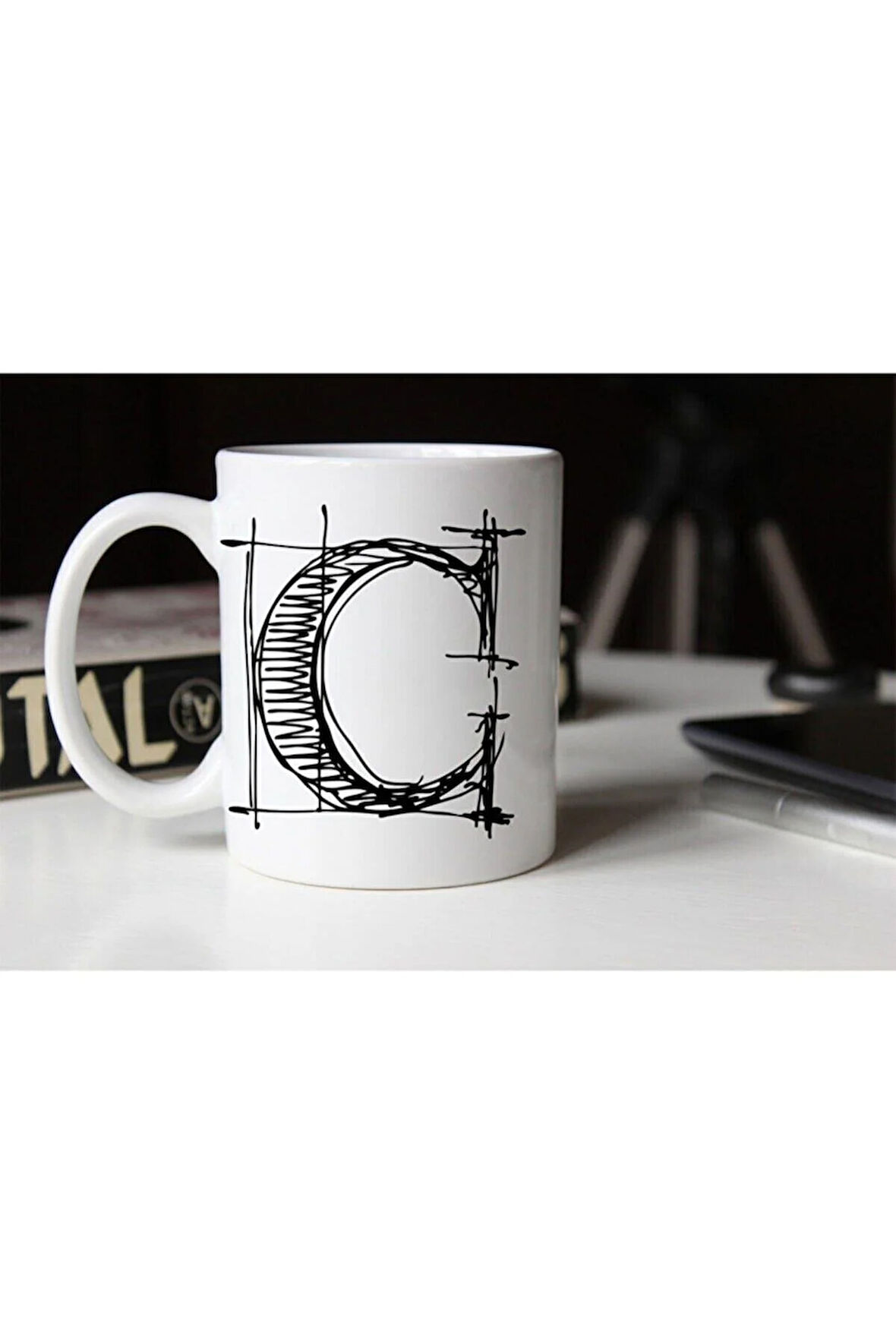 Özel Çizim C Harfli Porselen Kupa Tfshr-03