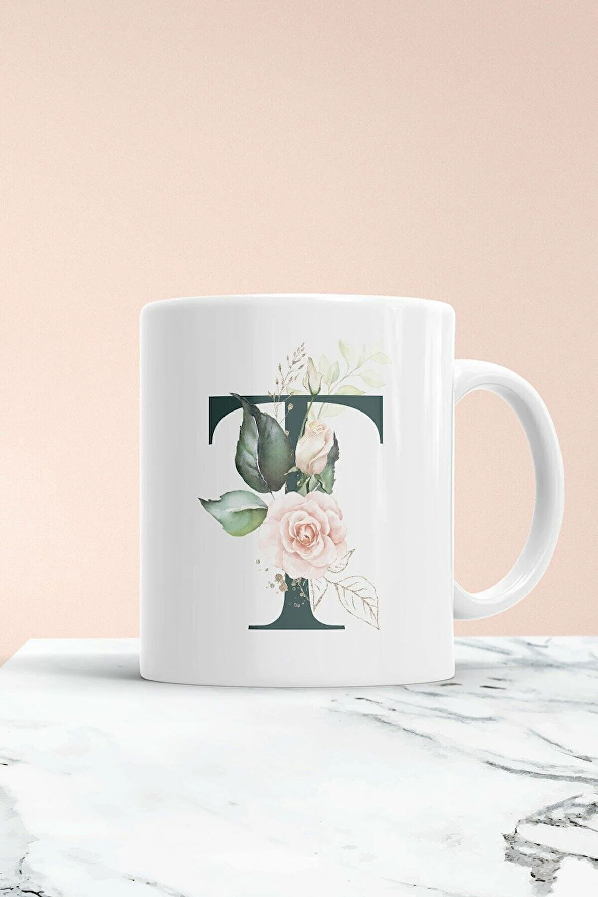 T Harf Baskılı Kupa Bardak