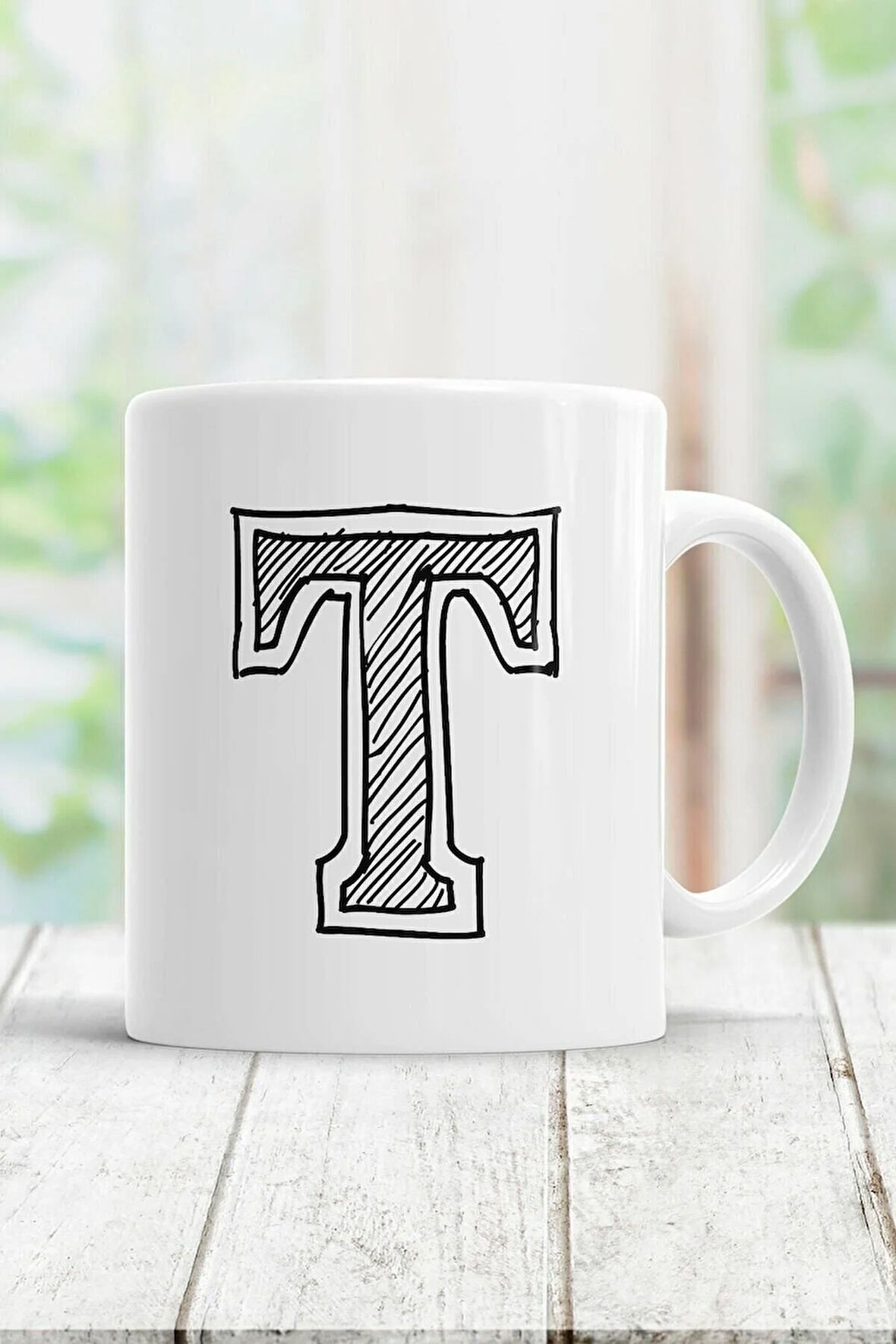 T Harfi Baskılı Kupa Bardak