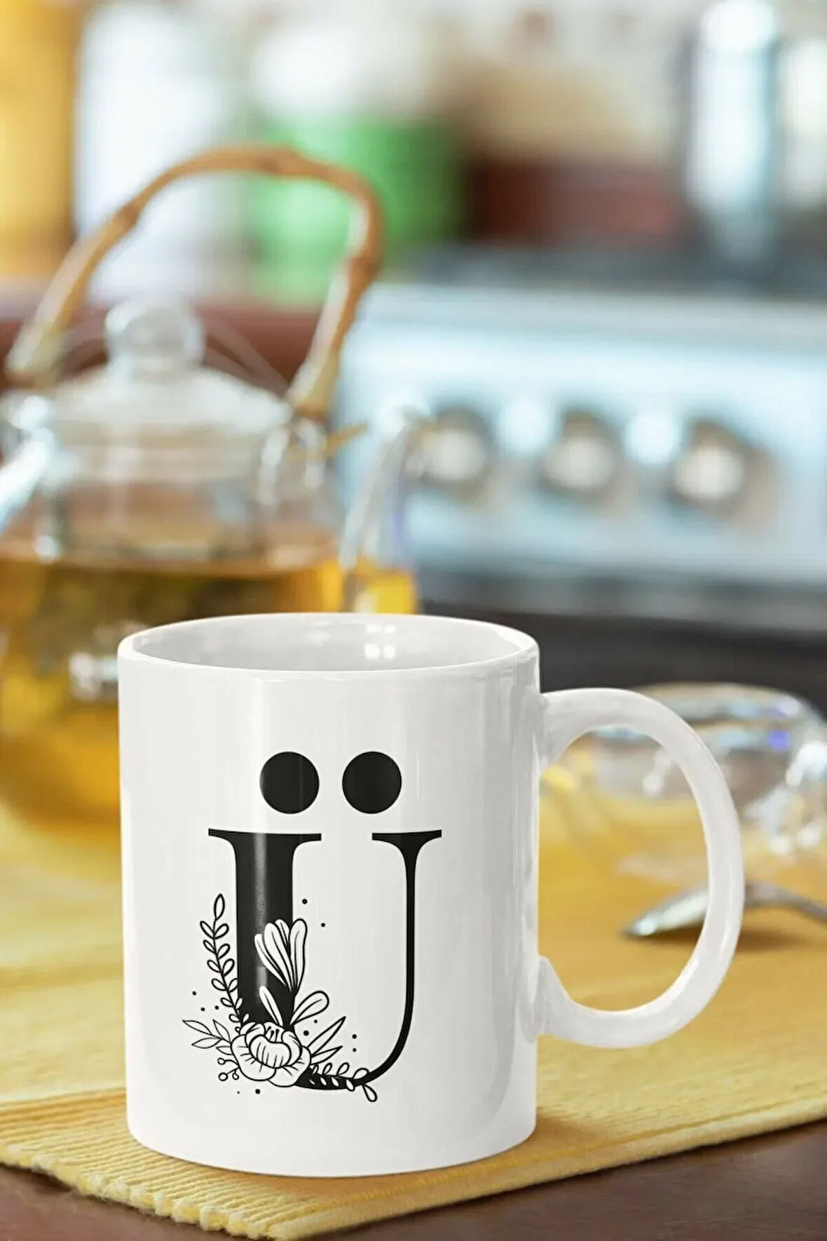 Ü Harfi Baskılı Porselen Kupa Bardak