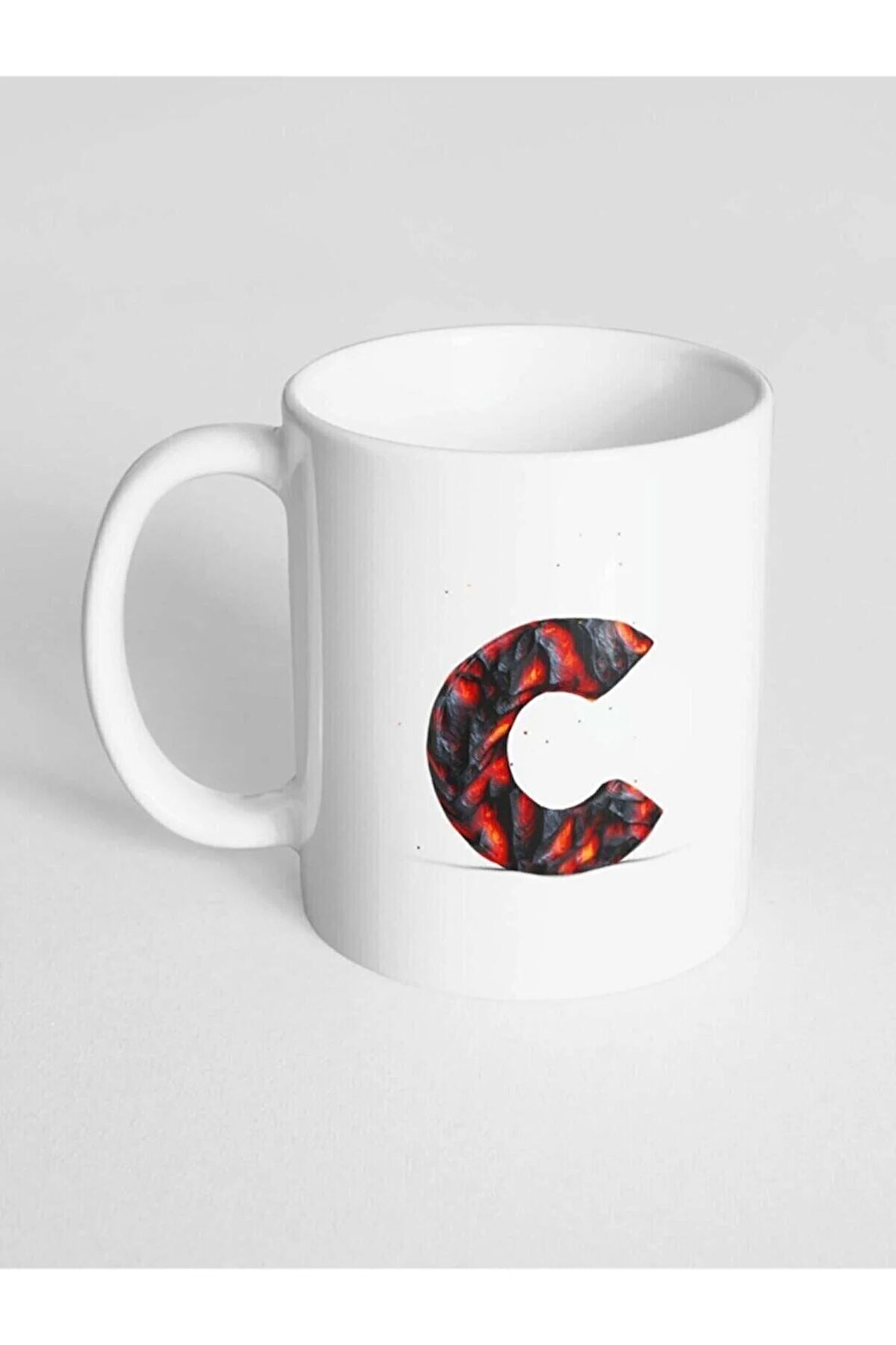 C Harfi Baskılı Kor Alevli Desenli Dekoratif - Baş Harf Baskılı Kupa Bardak
