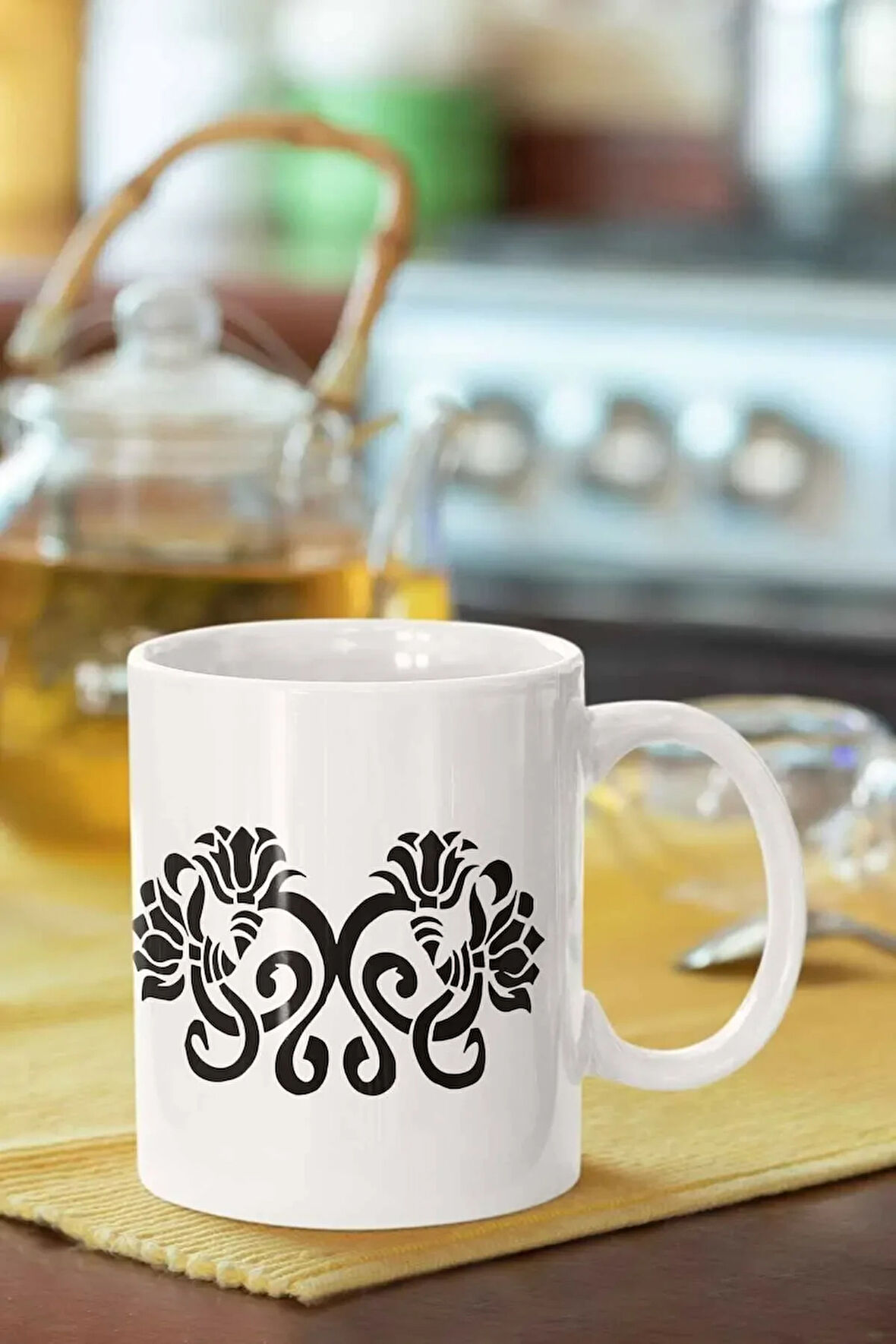 Motif Baskılı Porselen Kupa Bardak