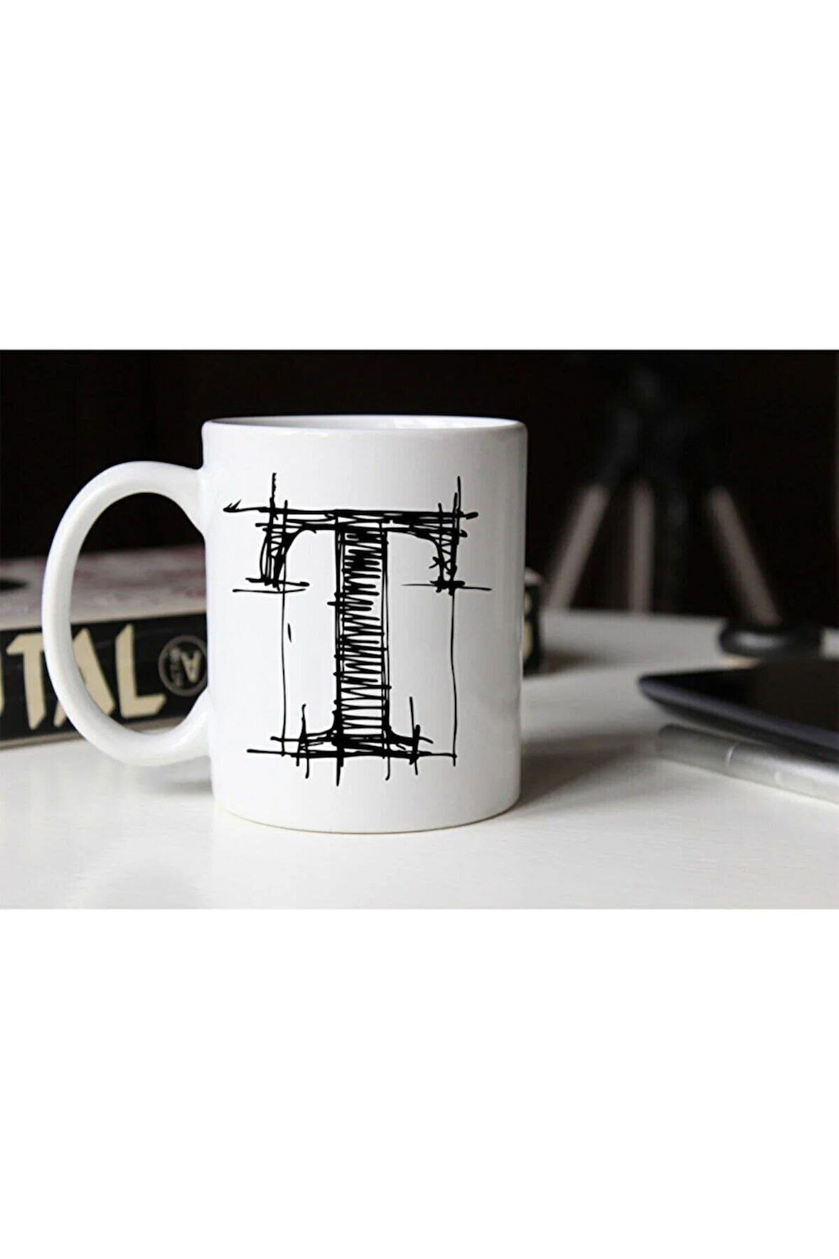 Özel Çizim T Harfli Porselen Kupa Tfshr-23