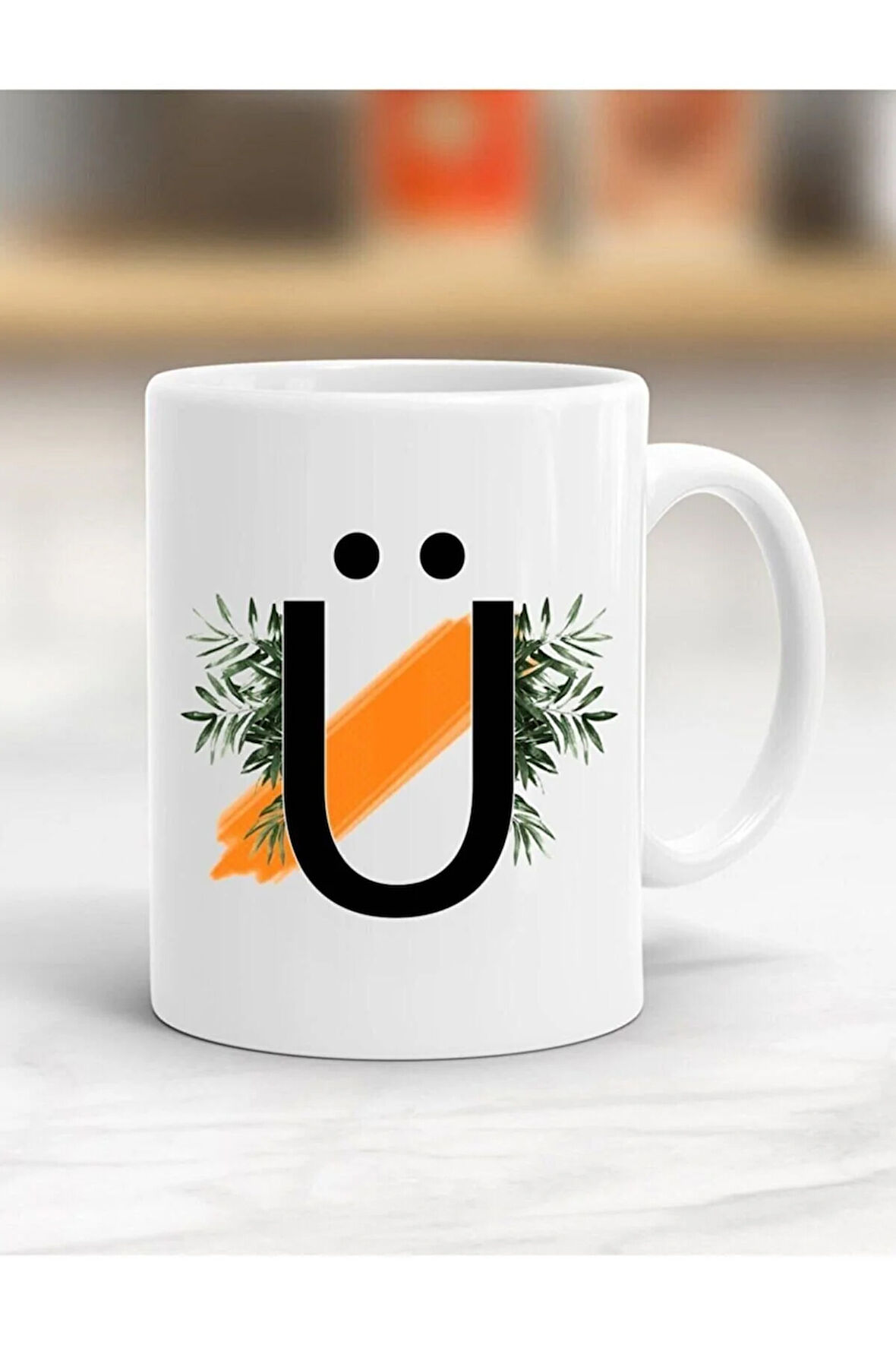 Unisex Beyaz Ü Harfi Baskılı Kupa Bardak