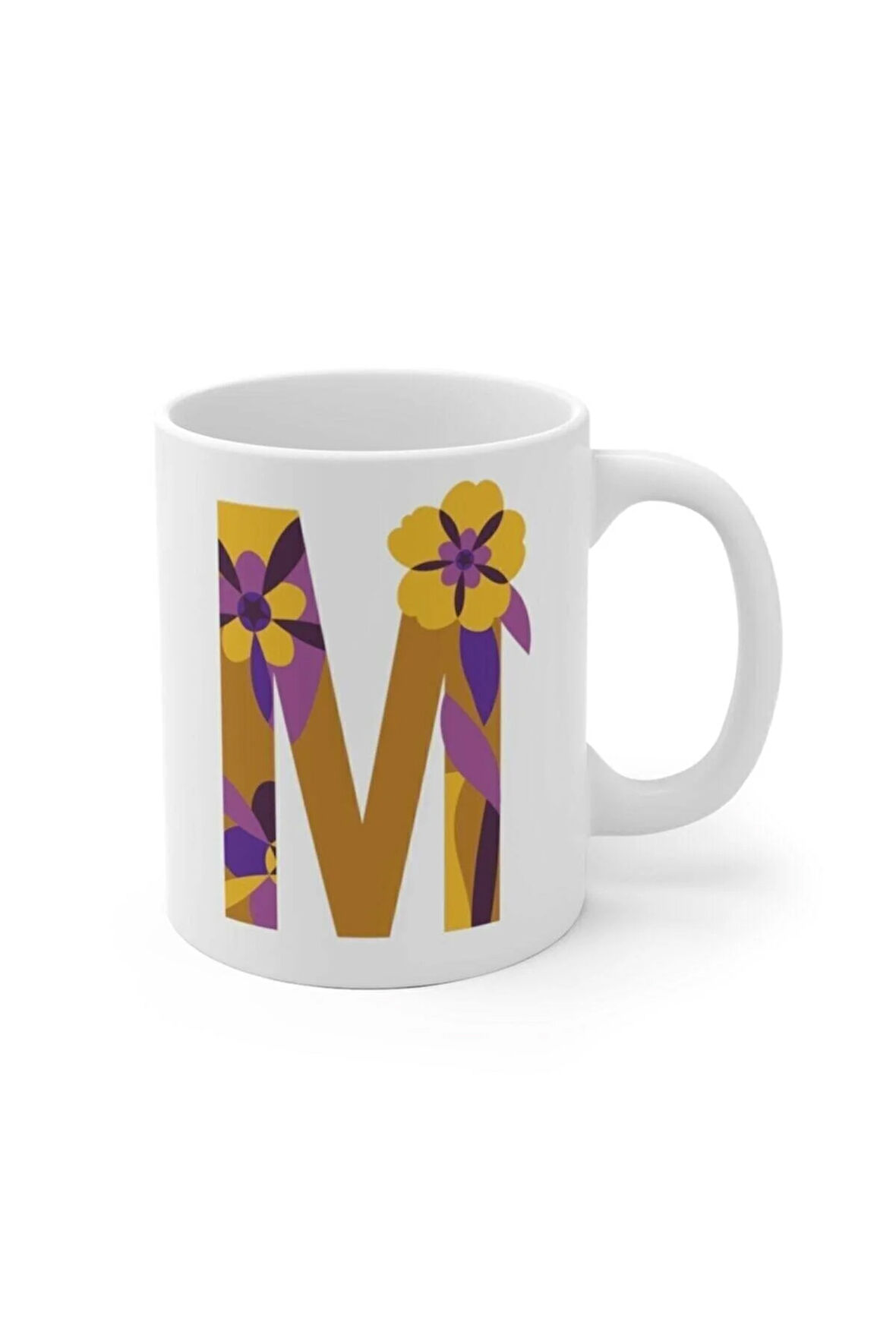 Beyaz M Harfi Baskılı Kupa Bardak