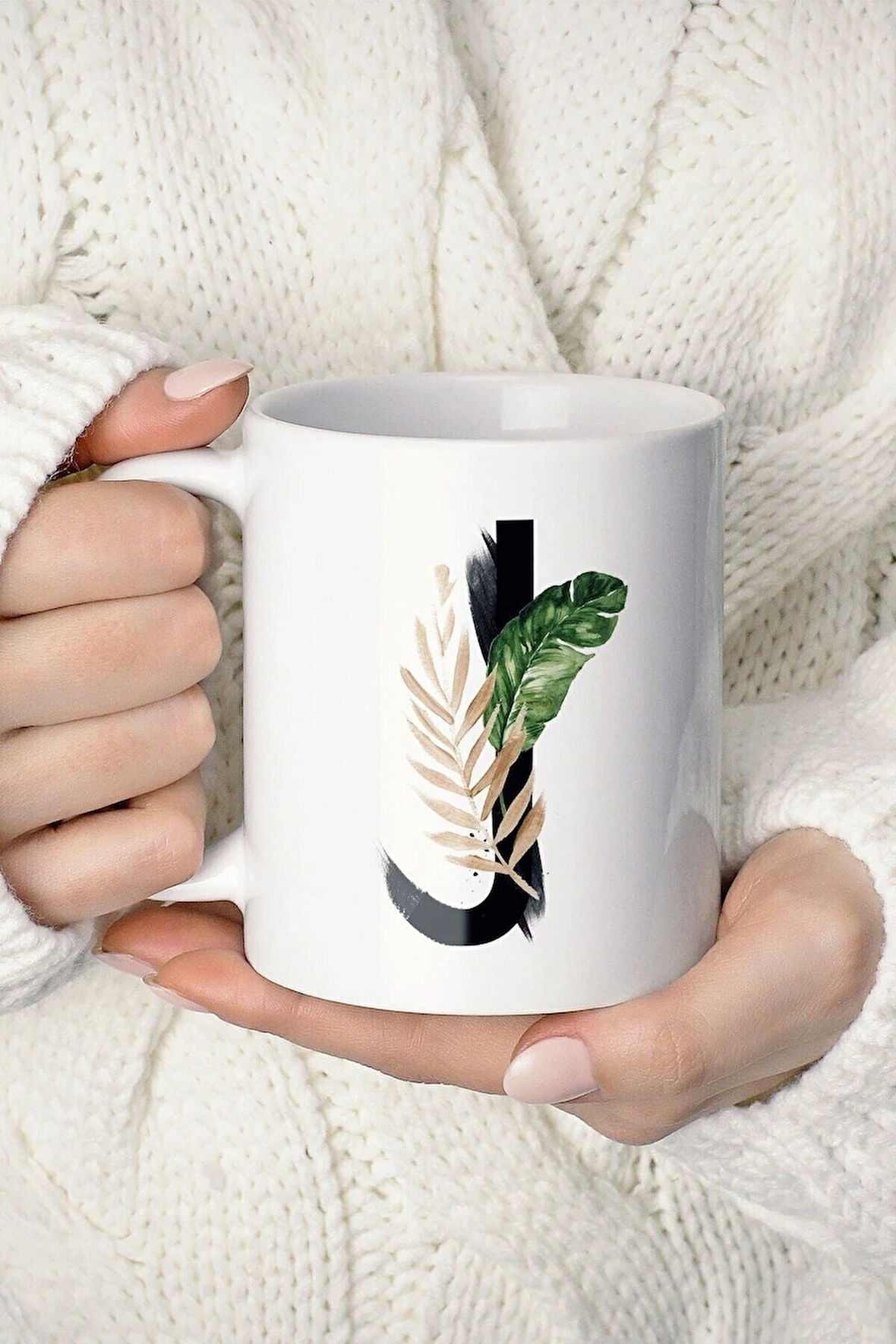 J Harf Baskılı Tropikal Koleksiyon Porselen Kupa