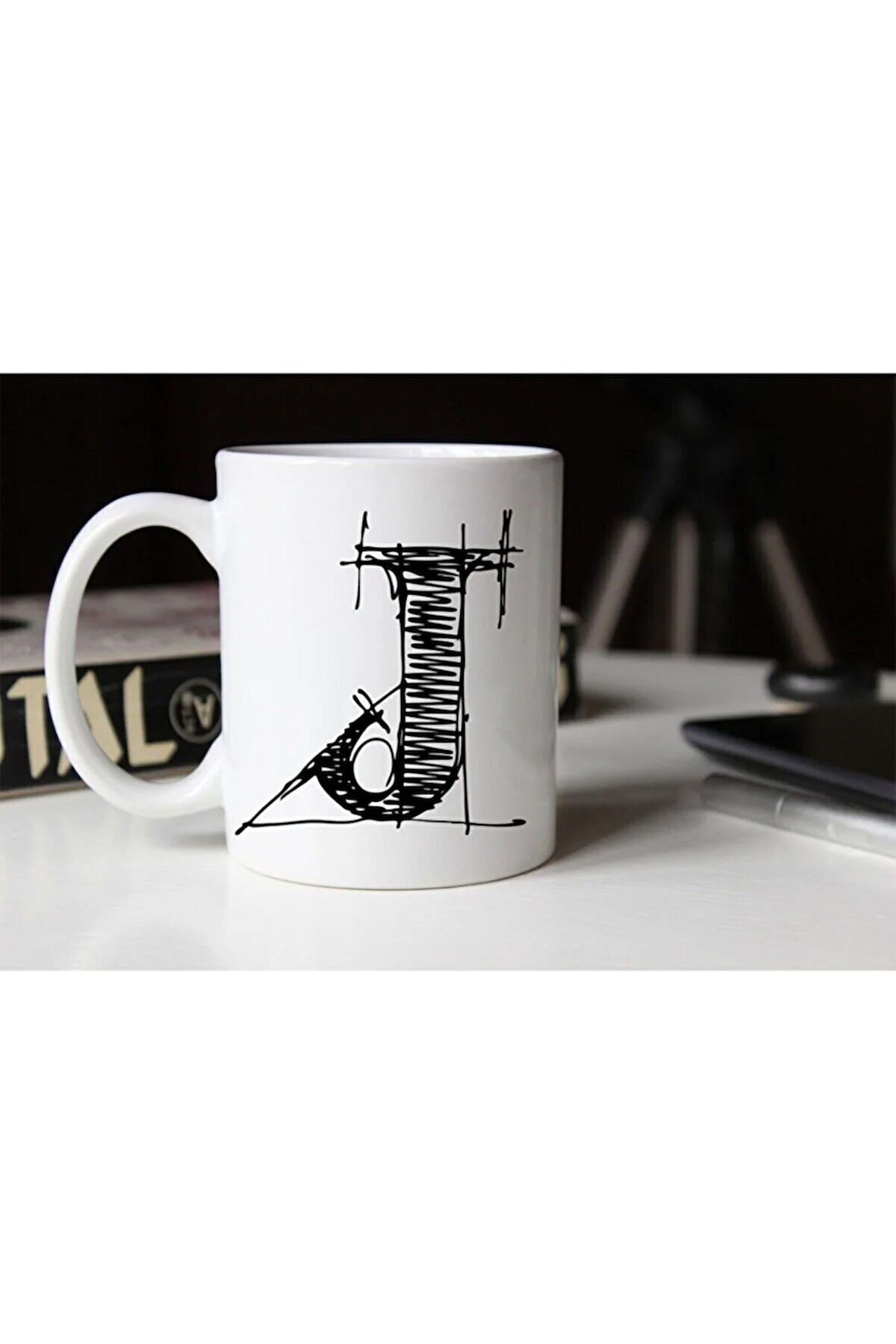 Özel Çizim J Harfli Porselen Kupa Tfshr-12