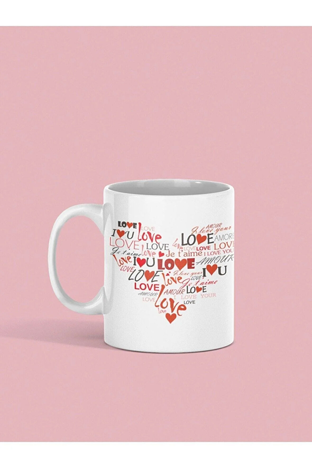 Love Yazılı Kalp Baskılı Kupa