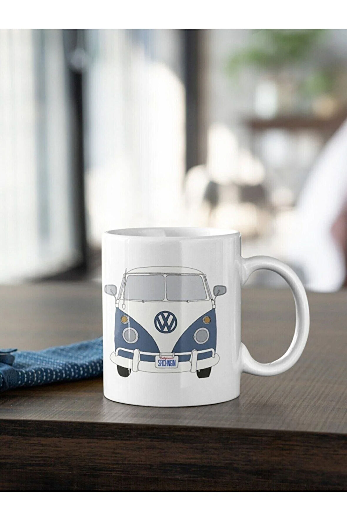 Vosvos Mavi Minibüs Baskılı Kupa Beyaz